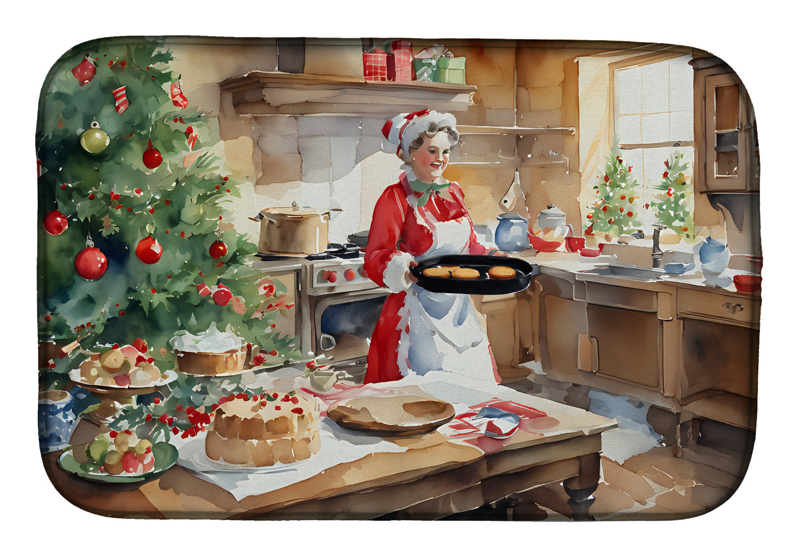 Caroline's Treasures Cookies with Santa Claus Mrs. Claus Dish Drying Mat