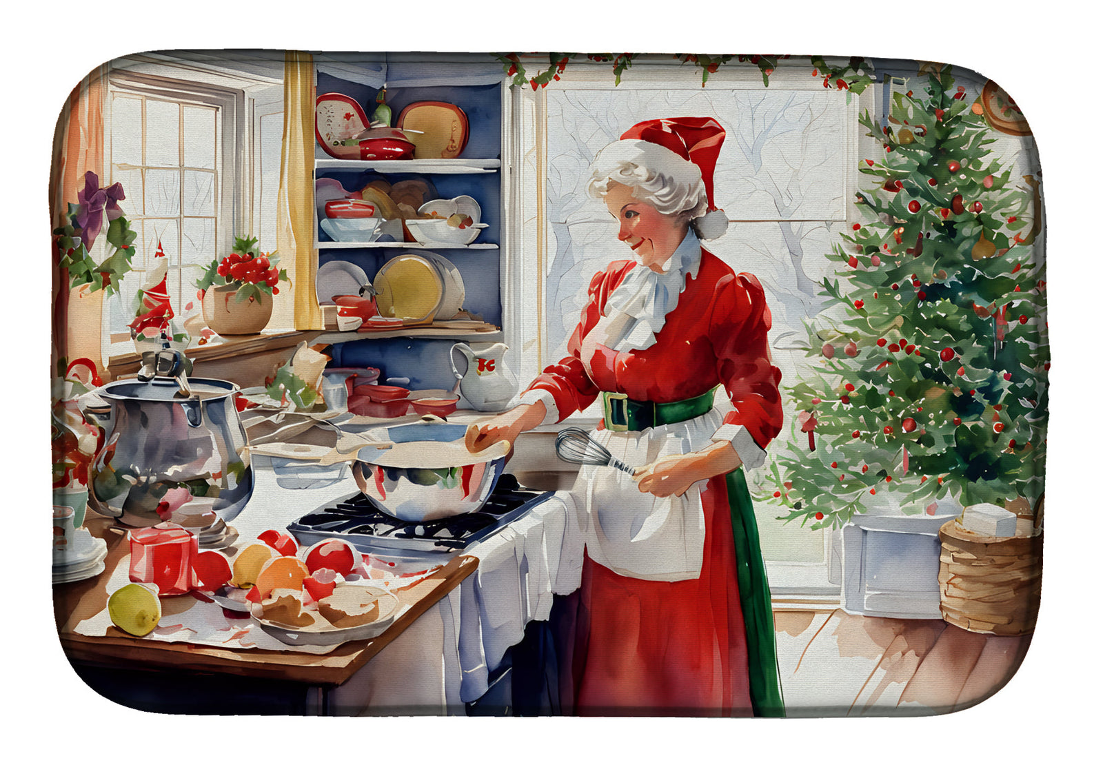 Caroline's Treasures Cookies with Santa Claus Mrs. Claus Dish Drying Mat