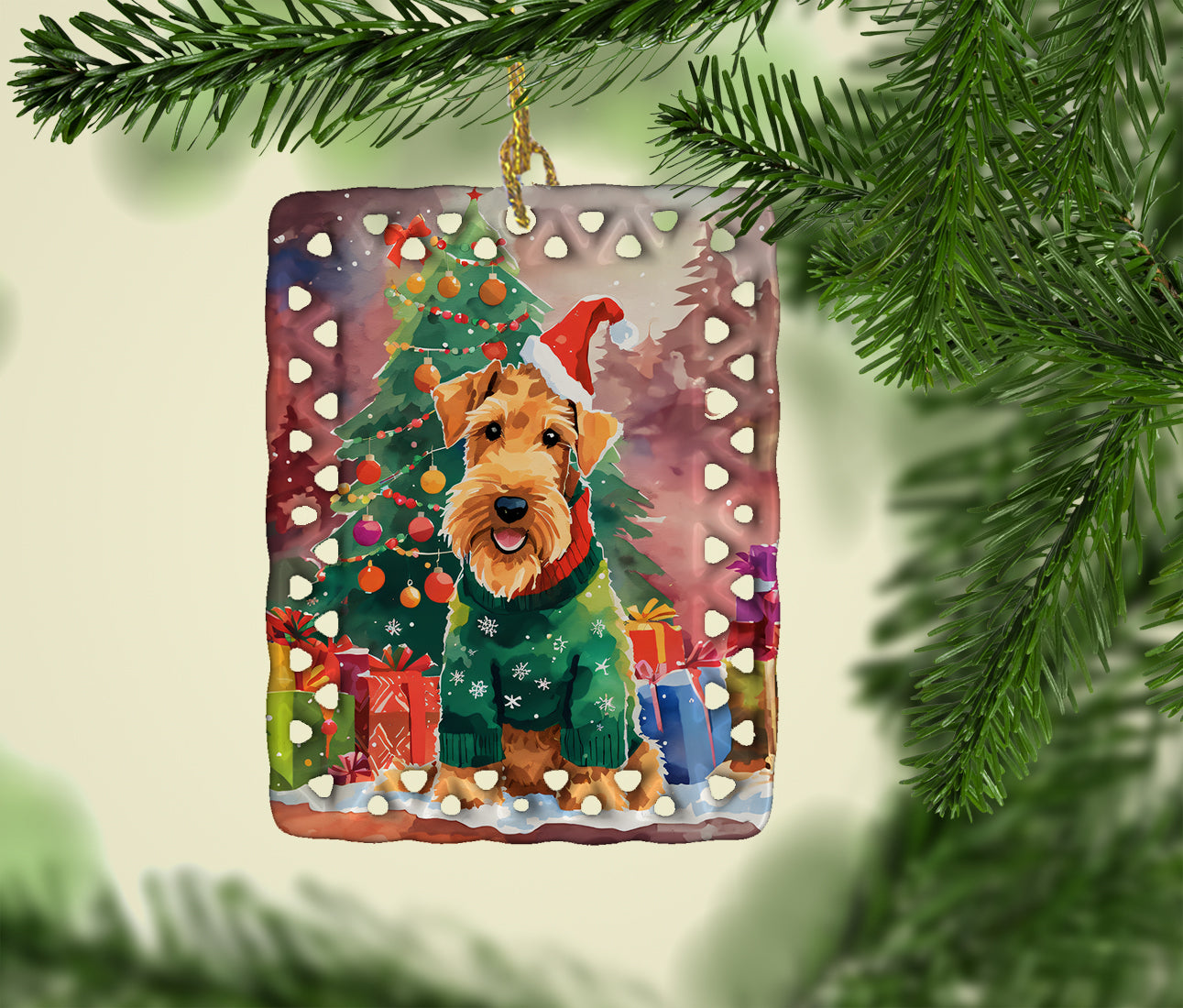 Caroline's Treasures Airedale Terrier Christmas Porcelain Ornament