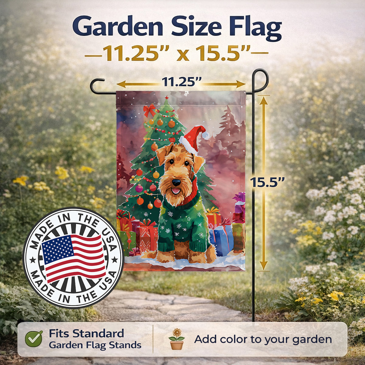 Caroline's Treasures Airedale Terrier Christmas Garden Flag Mailbox Decorative Yard Banner Outside Patio Artwork for Flower Beds, Garden Size, Multicolor