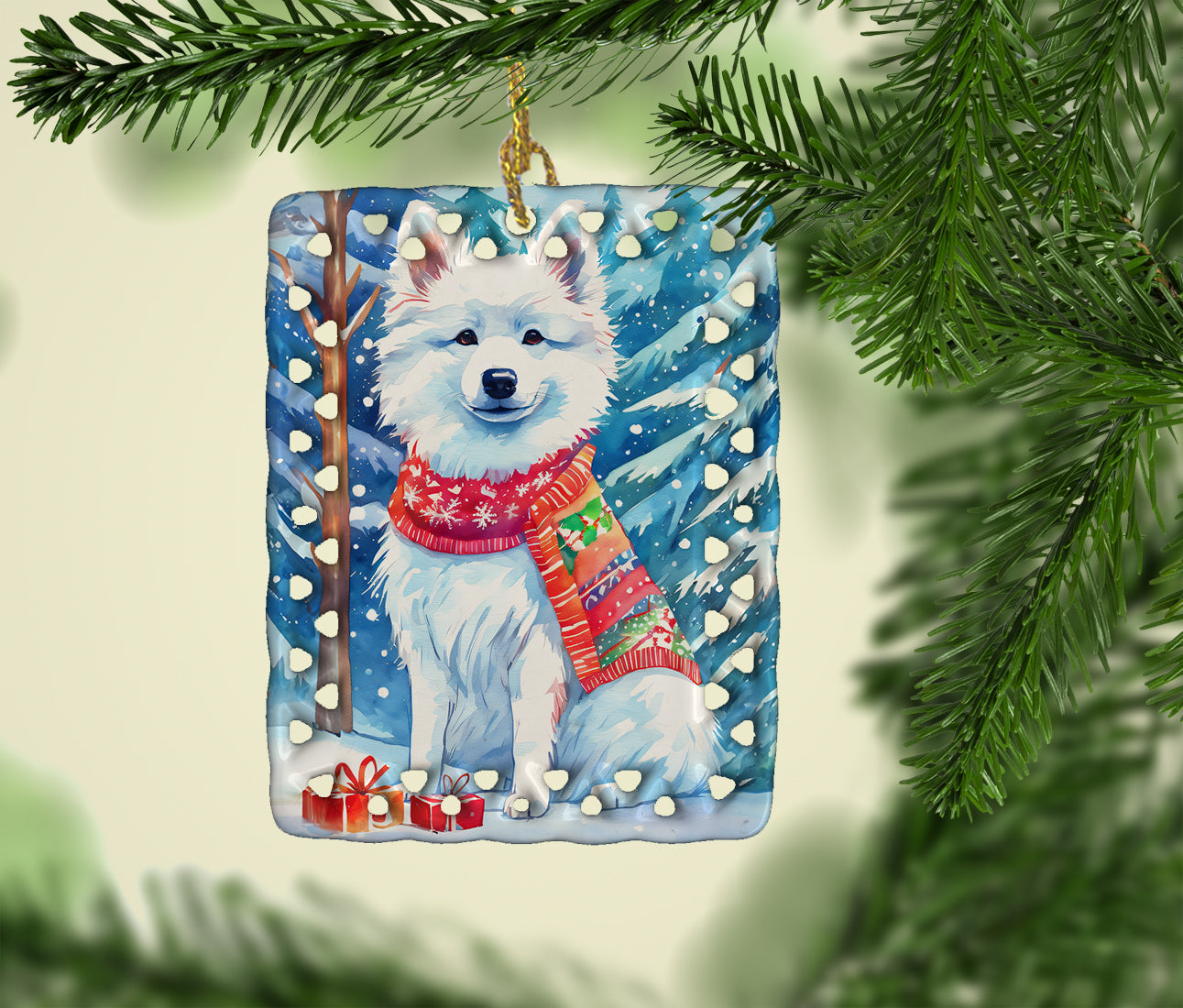 Caroline's Treasures American Eskimo Christmas Porcelain Ornament