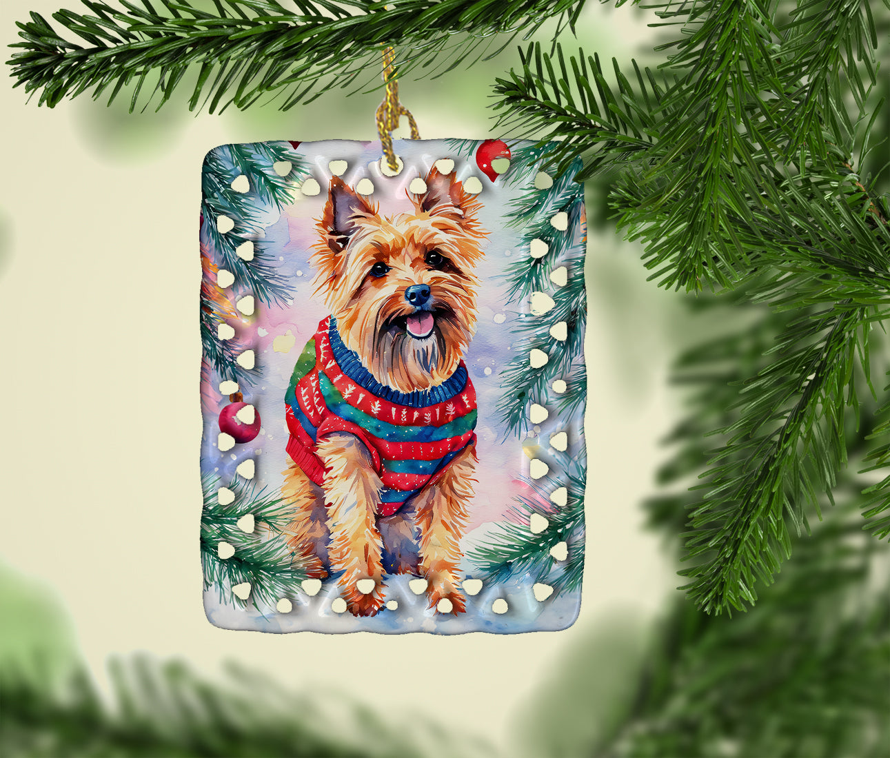 Caroline's Treasures Australian Terrier Christmas Porcelain Ornament