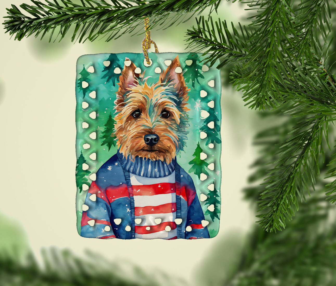 Caroline's Treasures Australian Terrier Christmas Porcelain Ornament