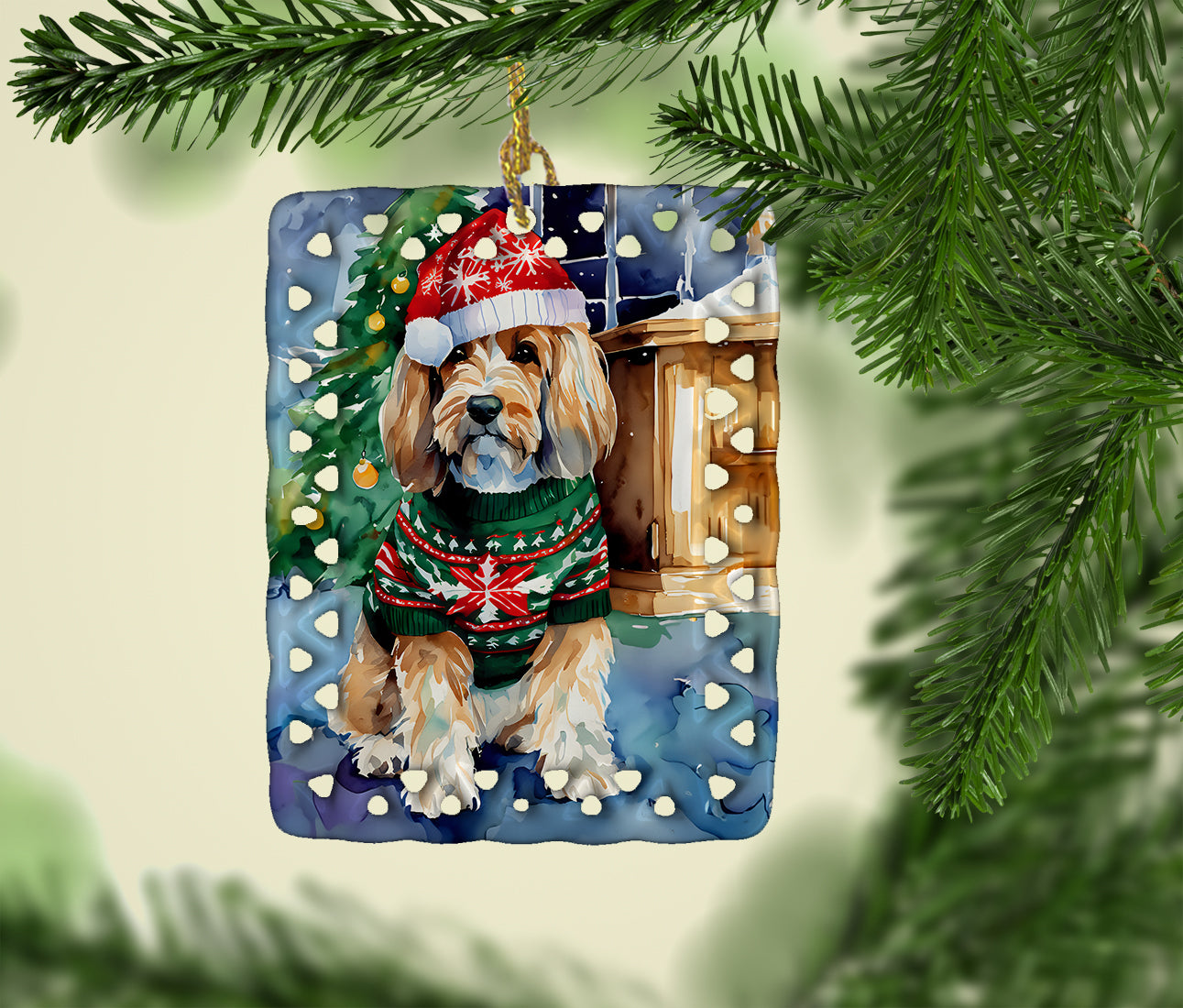Caroline's Treasures Petit Basset Griffon Vendeen Christmas Porcelain Ornament