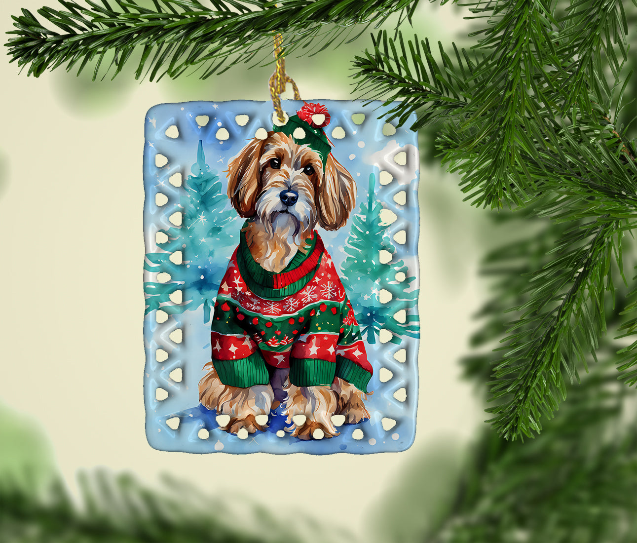 Caroline's Treasures Petit Basset Griffon Vendeen Christmas Porcelain Ornament