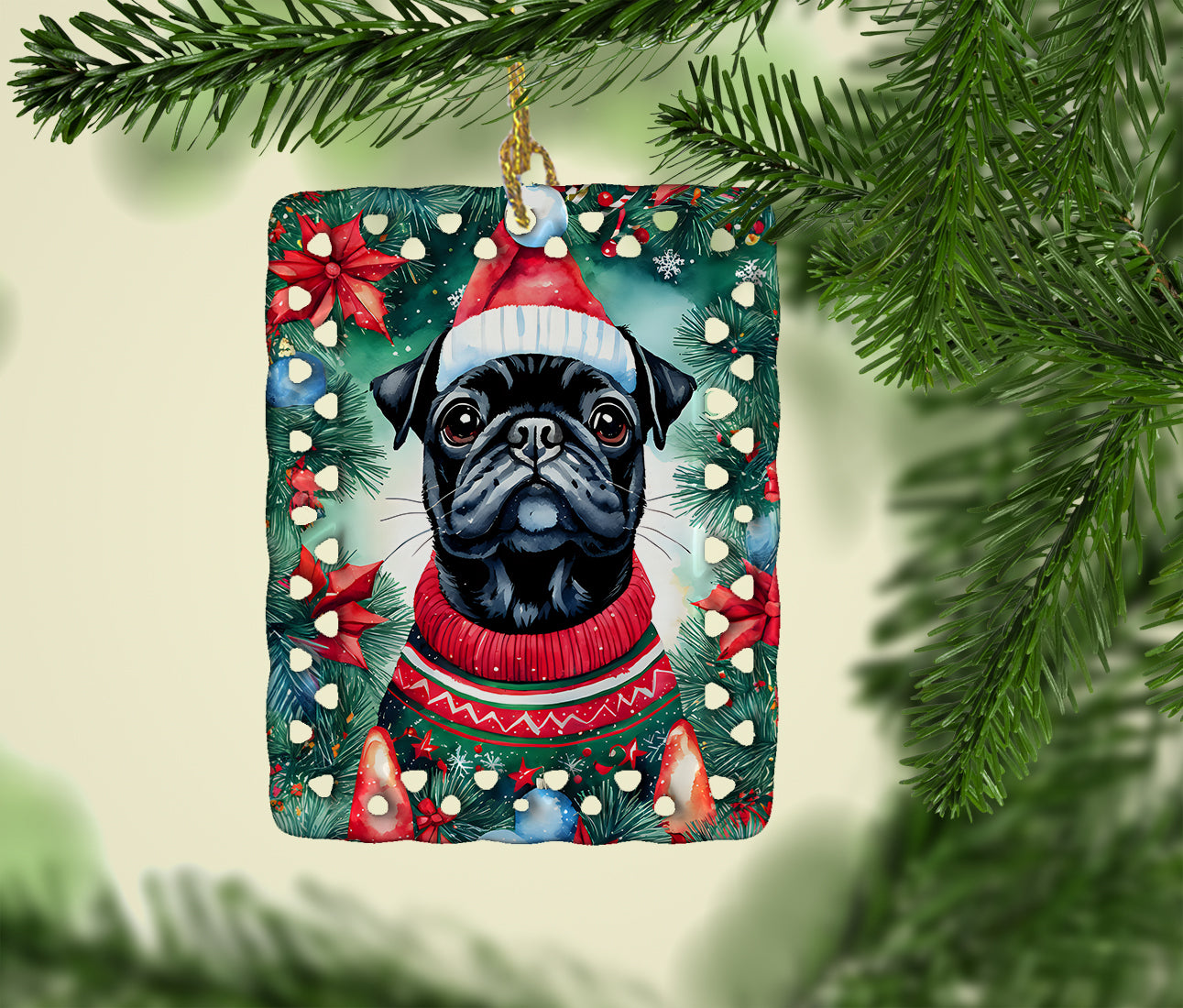 Caroline's Treasures Pug Christmas Porcelain Ornament