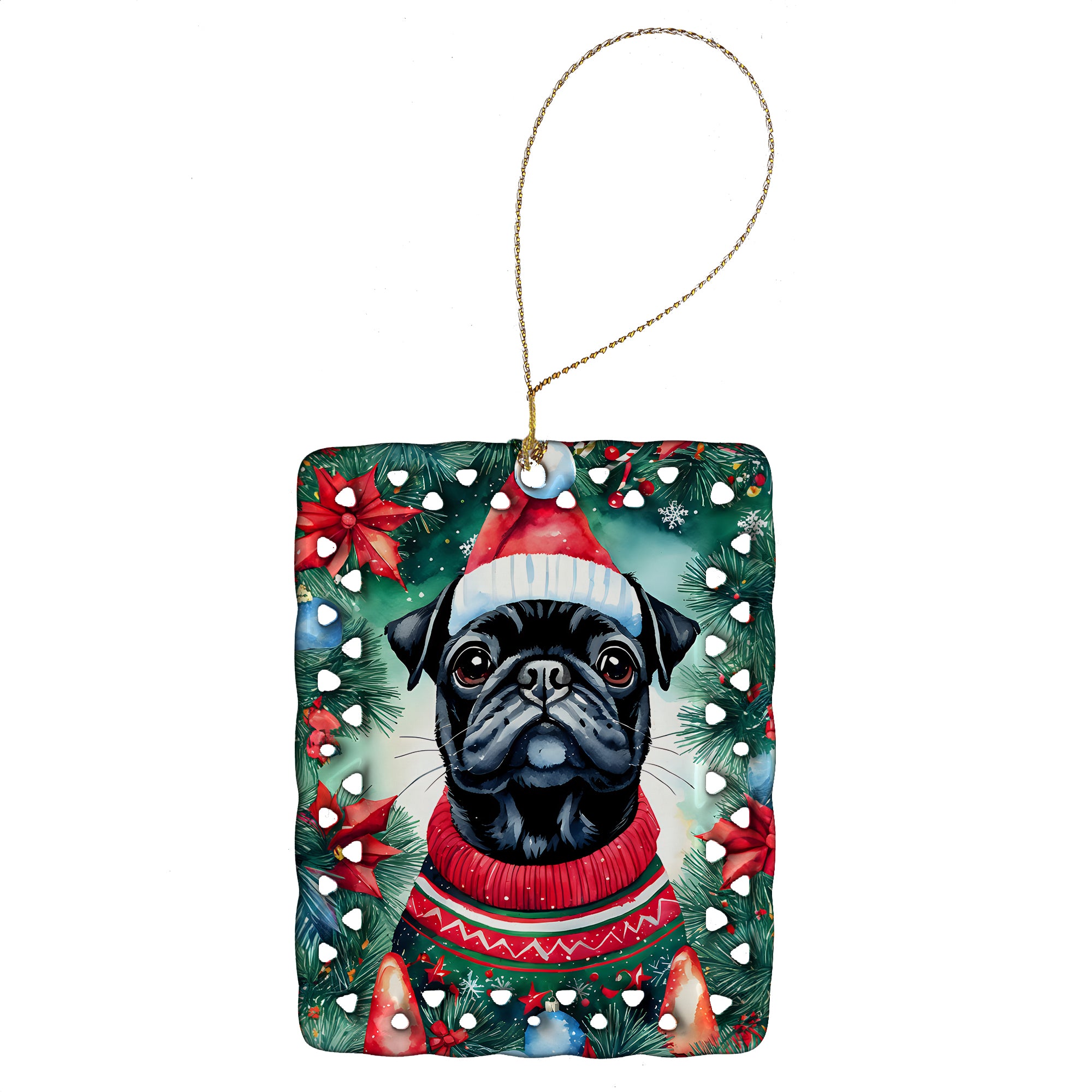 Caroline's Treasures Pug Christmas Porcelain Ornament