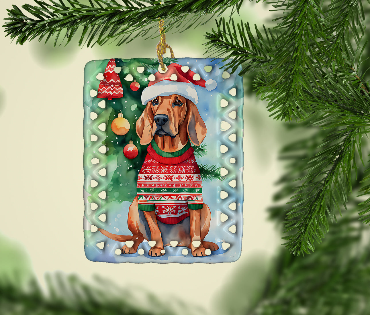 Caroline's Treasures Redbone Coonhound Christmas Porcelain Ornament