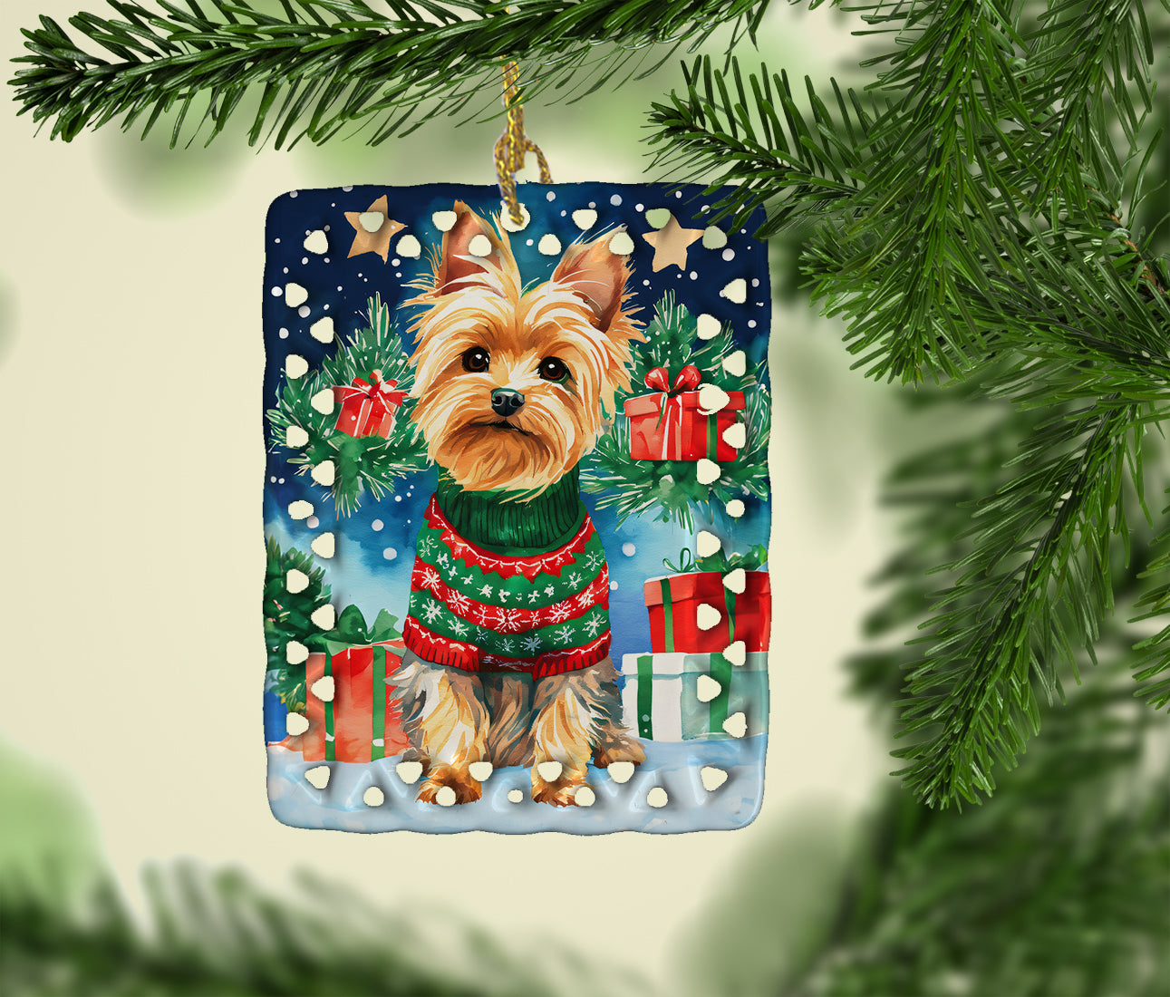 Caroline's Treasures Yorkshire Terrier Yorkie Christmas Porcelain Ornament