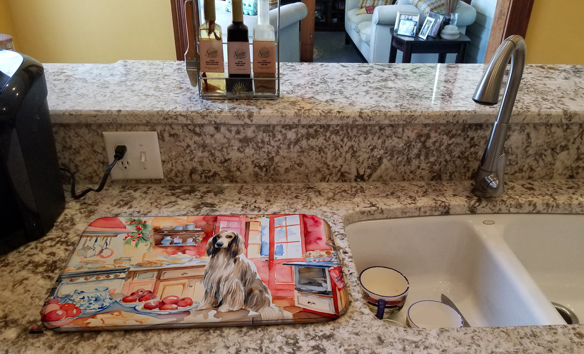 Caroline's Treasures Afghan Hound Christmas Cookies Dish Drying Mat