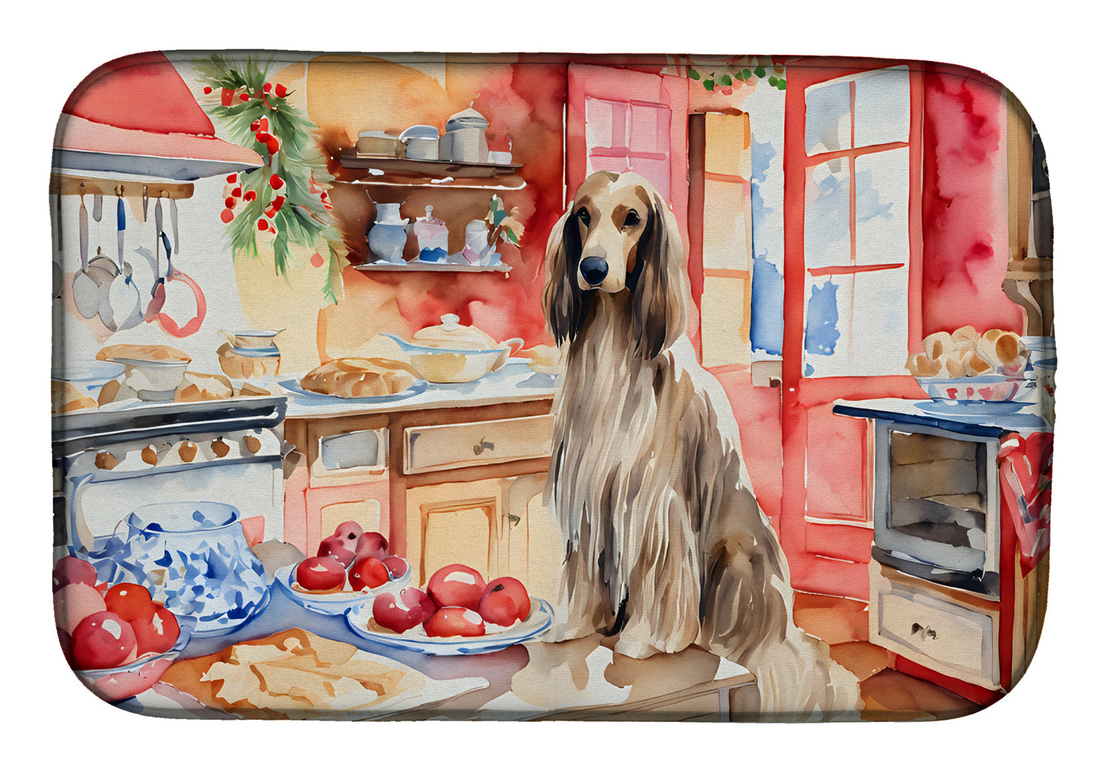 Caroline's Treasures Afghan Hound Christmas Cookies Dish Drying Mat