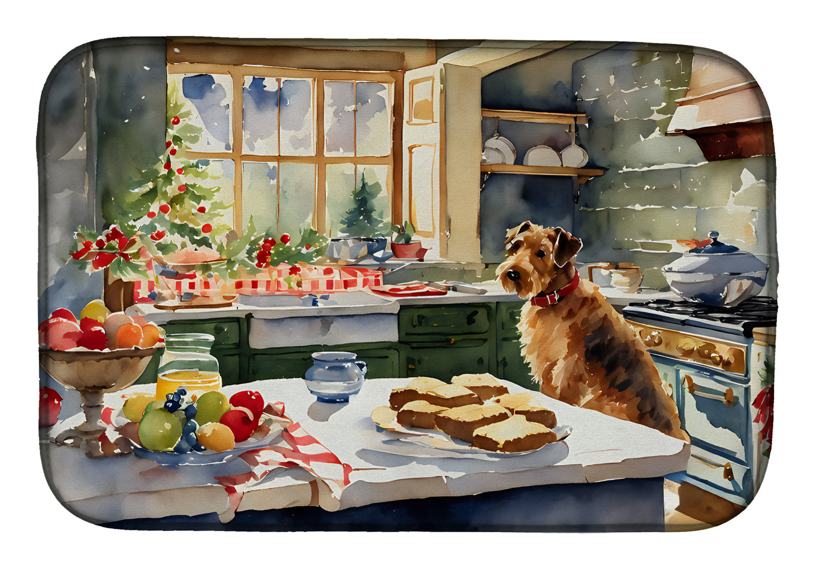 Caroline's Treasures Airedale Terrier Christmas Cookies Dish Drying Mat