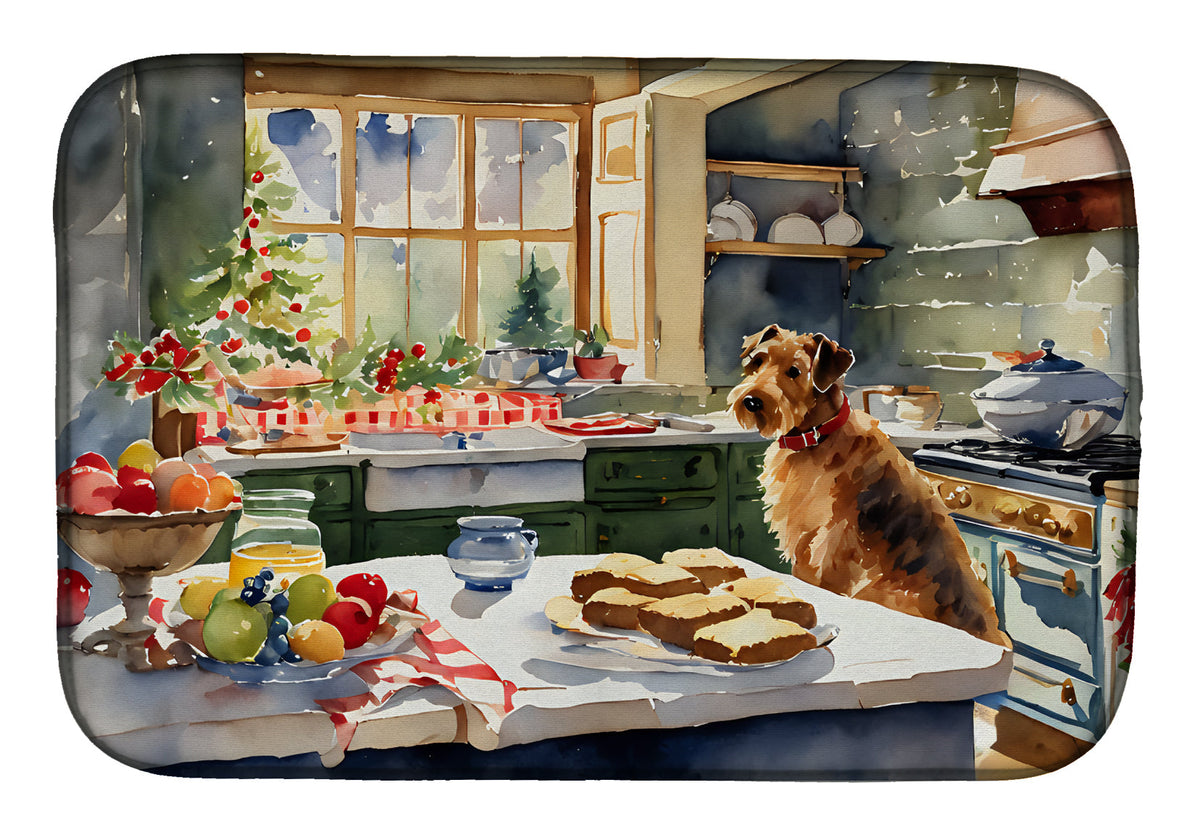 Caroline's Treasures Airedale Terrier Christmas Cookies Dish Drying Mat
