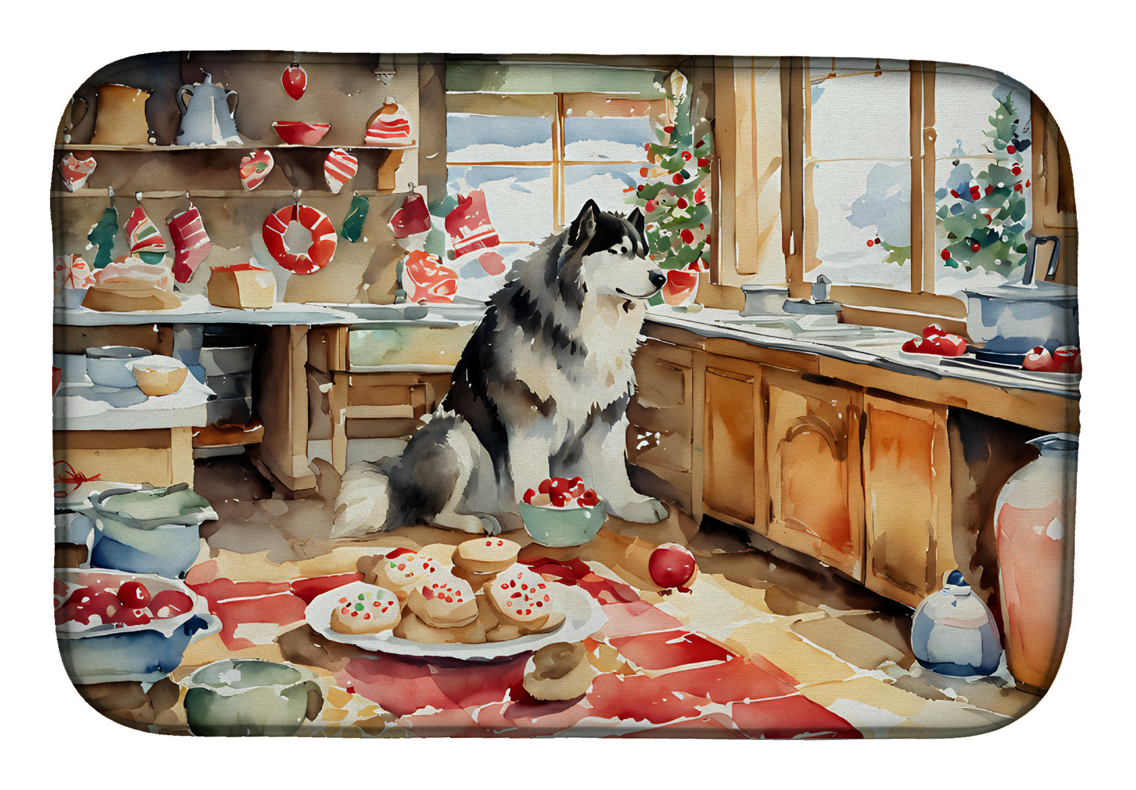 Caroline's Treasures Alaskan Malamute Christmas Cookies Dish Drying Mat