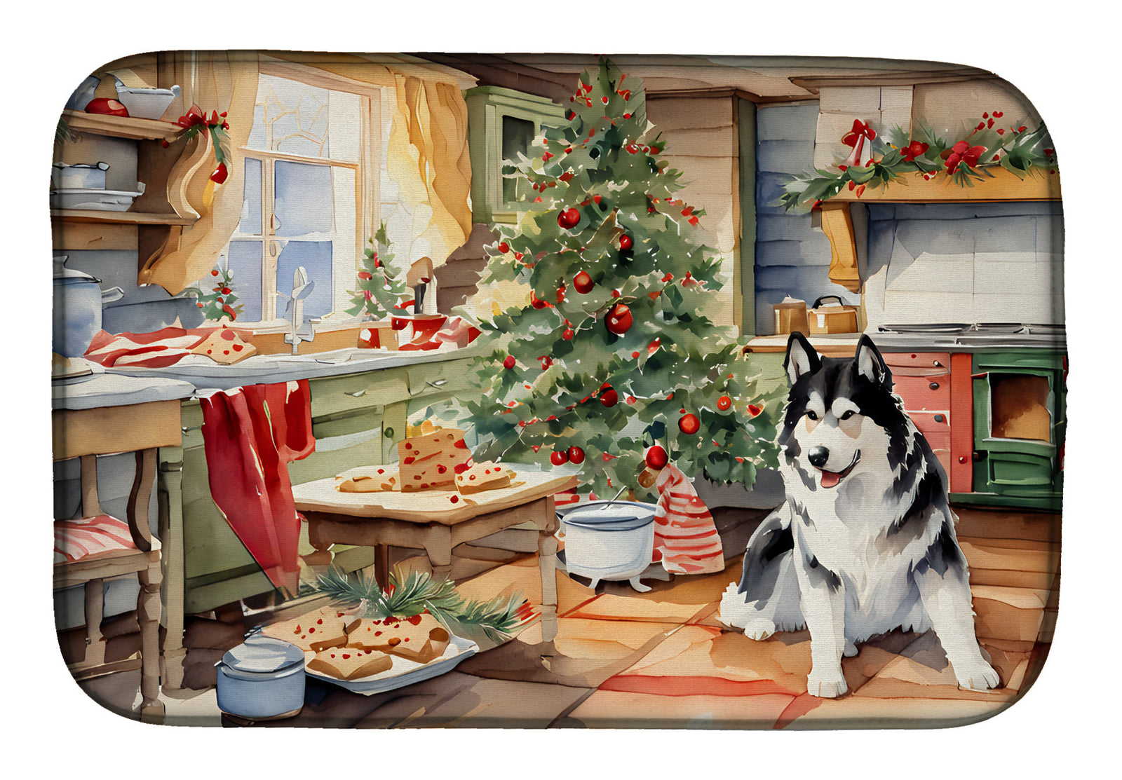 Caroline's Treasures Alaskan Malamute Christmas Cookies Dish Drying Mat