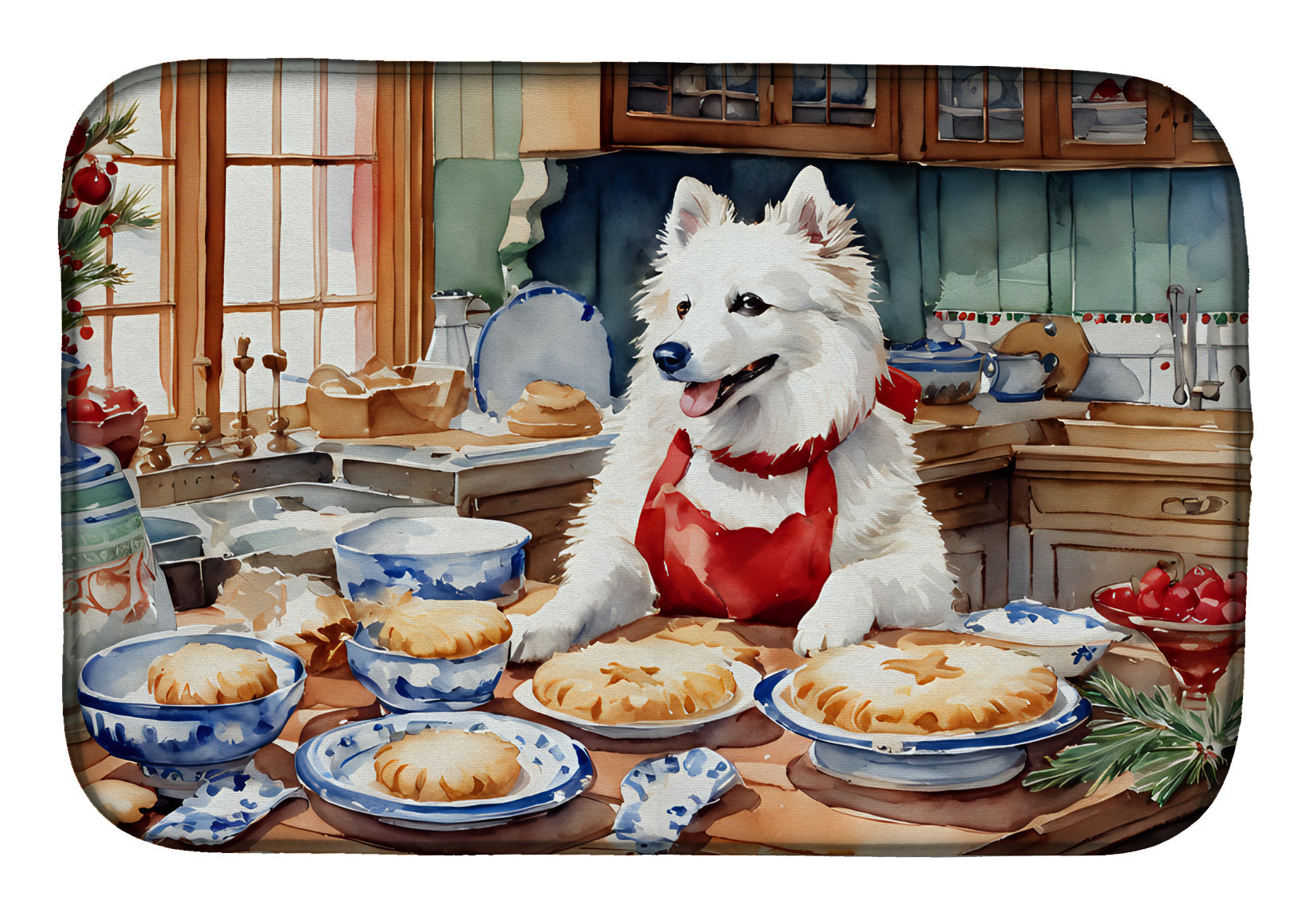 Caroline's Treasures American Eskimo Christmas Cookies Dish Drying Mat