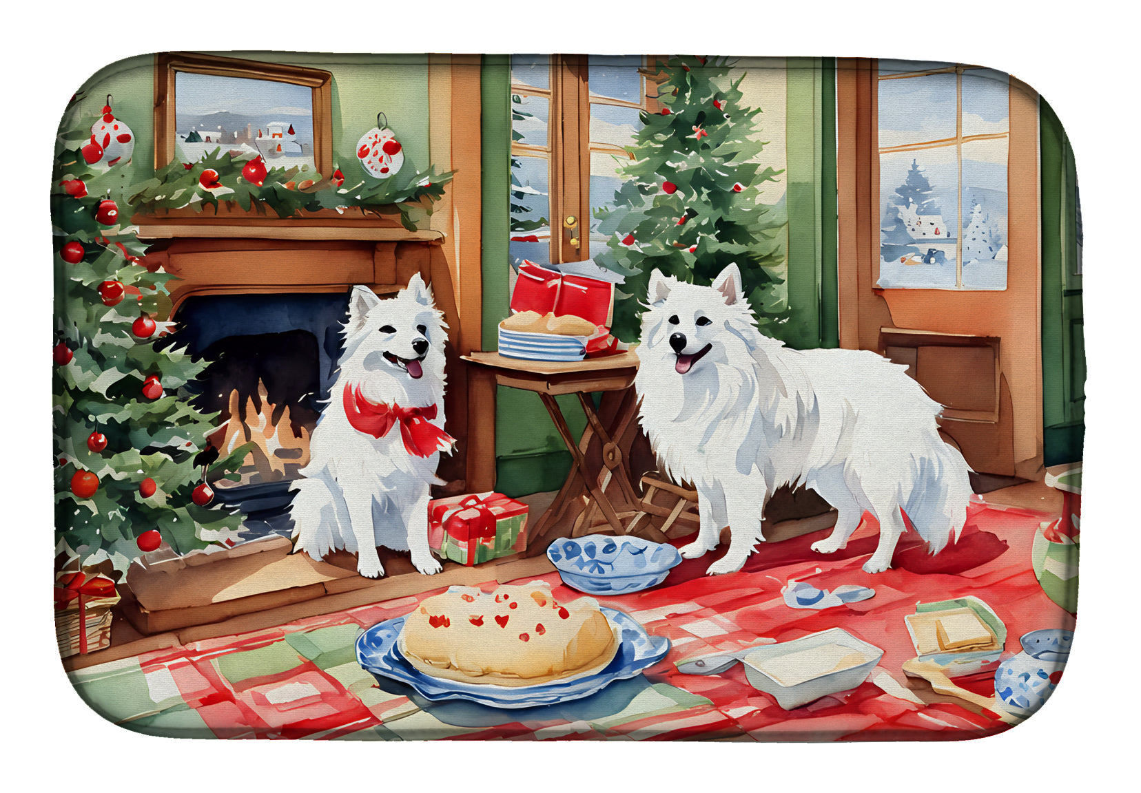 Caroline's Treasures American Eskimo Christmas Cookies Dish Drying Mat