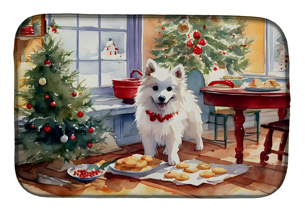 Caroline's Treasures American Eskimo Christmas Cookies Dish Drying Mat