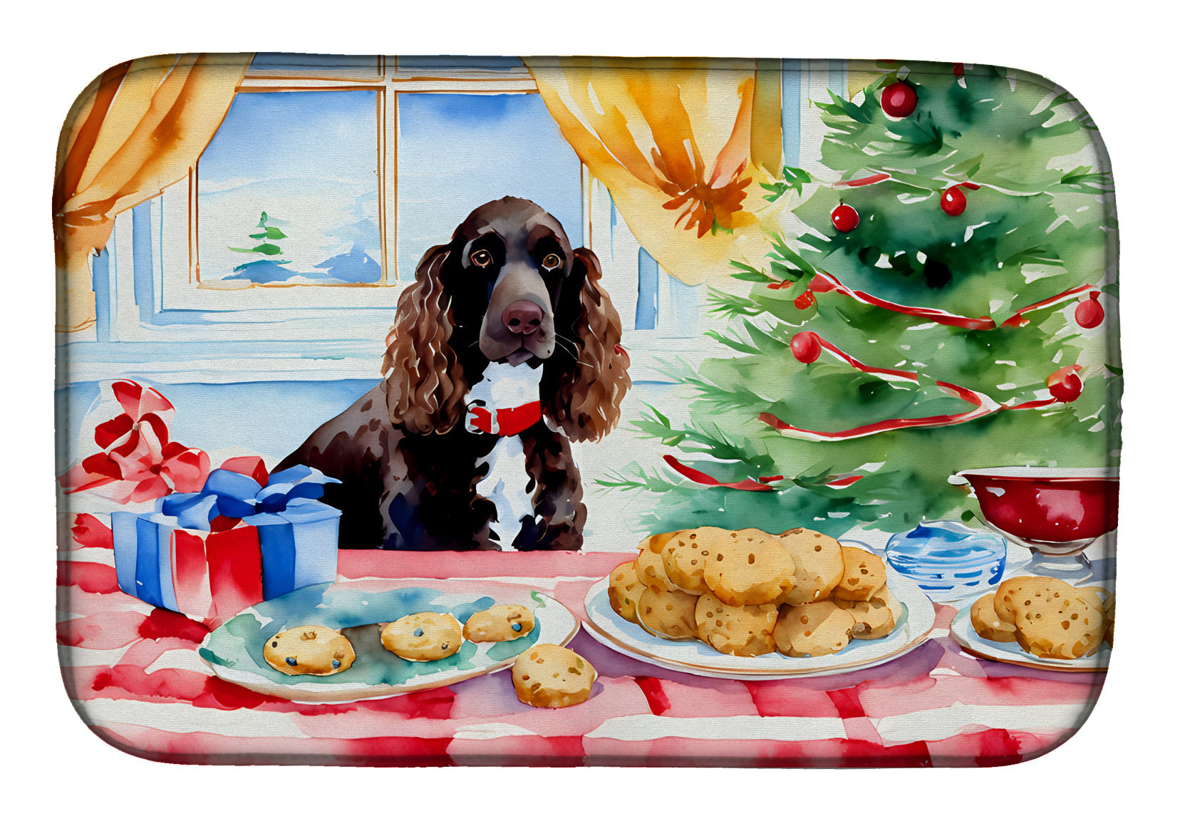 Caroline's Treasures American Water Spaniel Christmas Cookies Dish Drying Mat