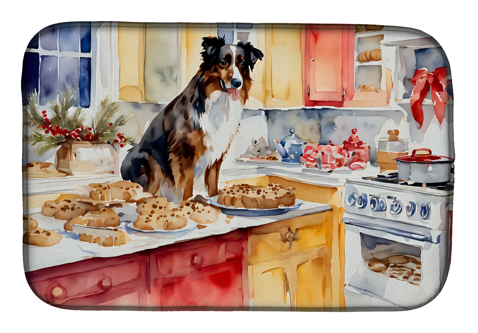 Caroline's Treasures Australian Shepherd Christmas Cookies Dish Drying Mat