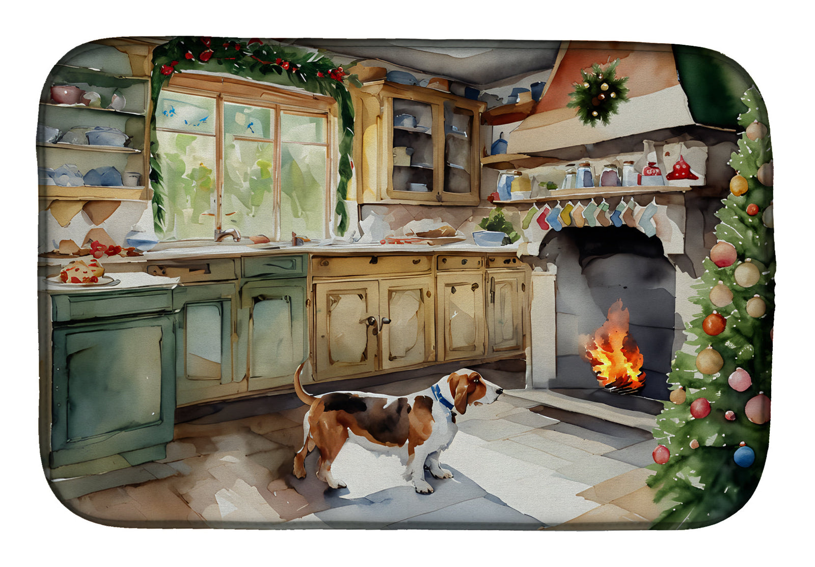 Caroline's Treasures Basset Hound Christmas Cookies Dish Drying Mat