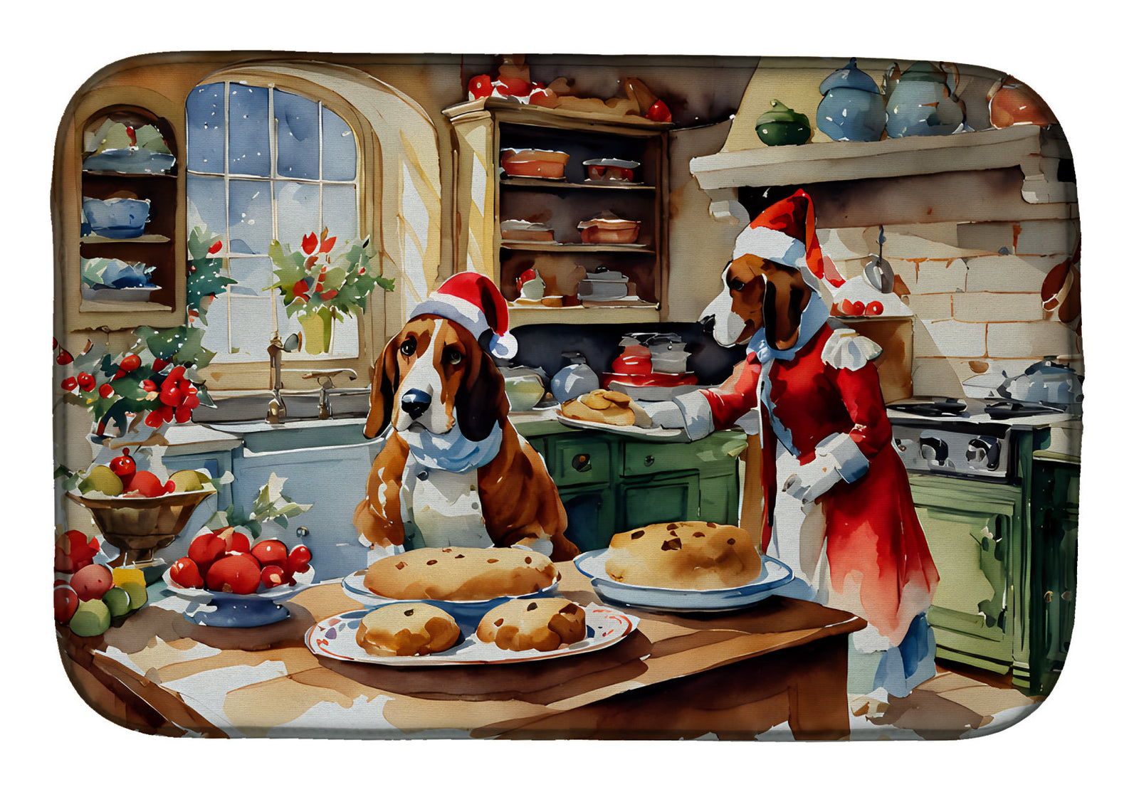 Caroline's Treasures Basset Hound Christmas Cookies Dish Drying Mat
