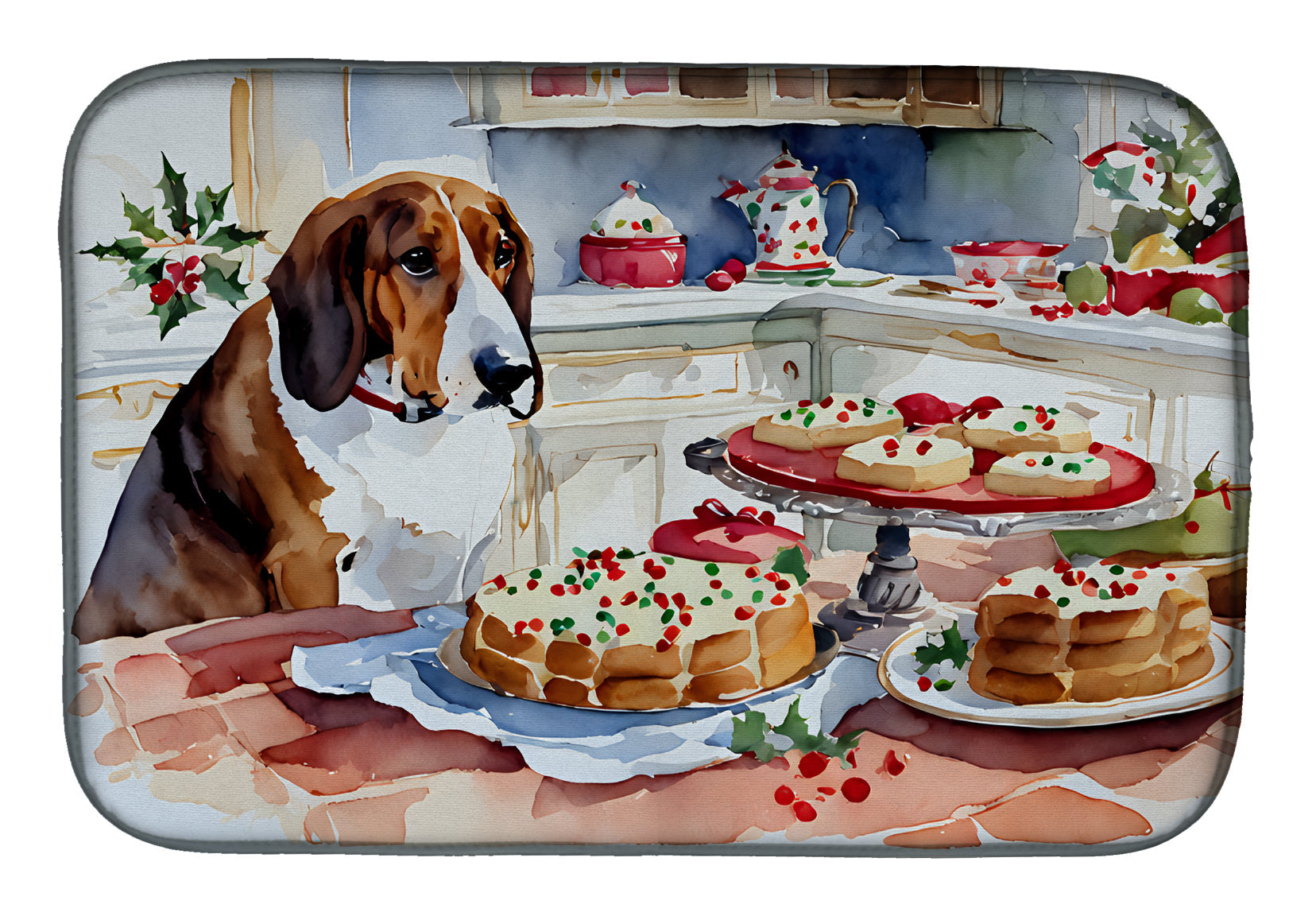 Caroline's Treasures Basset Hound Christmas Cookies Dish Drying Mat