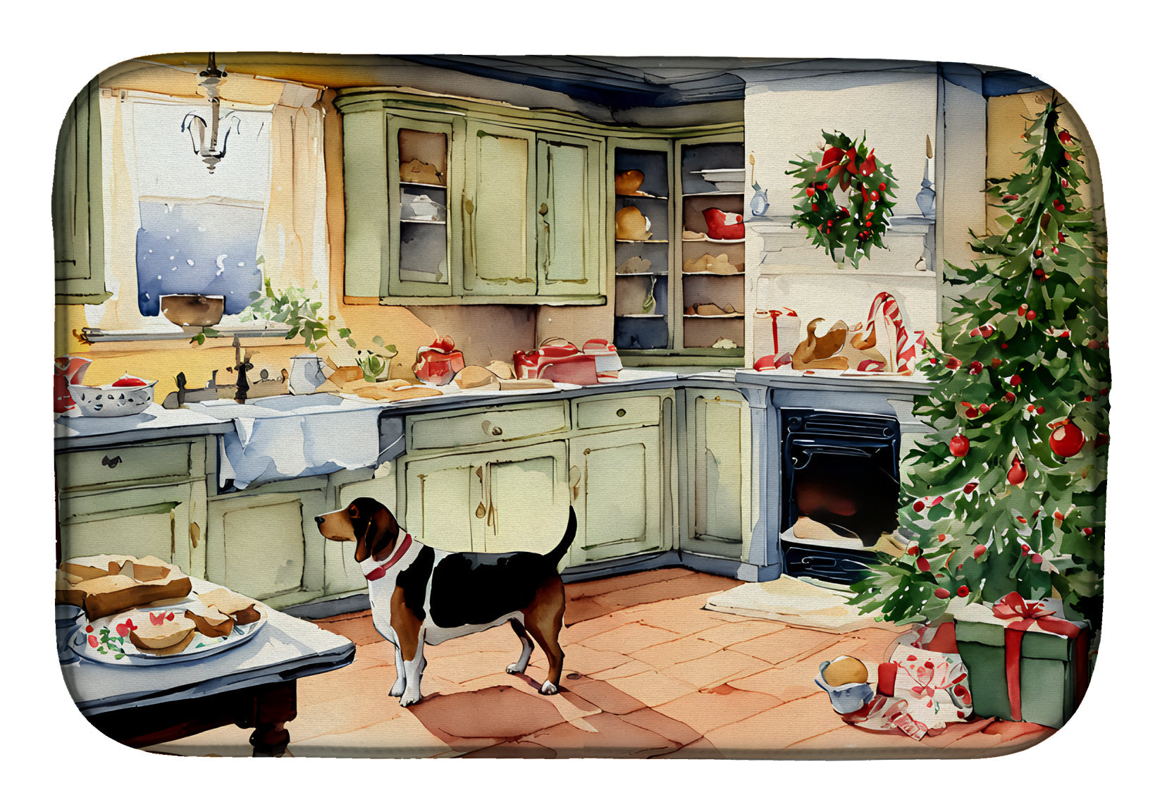 Caroline's Treasures Basset Hound Christmas Cookies Dish Drying Mat