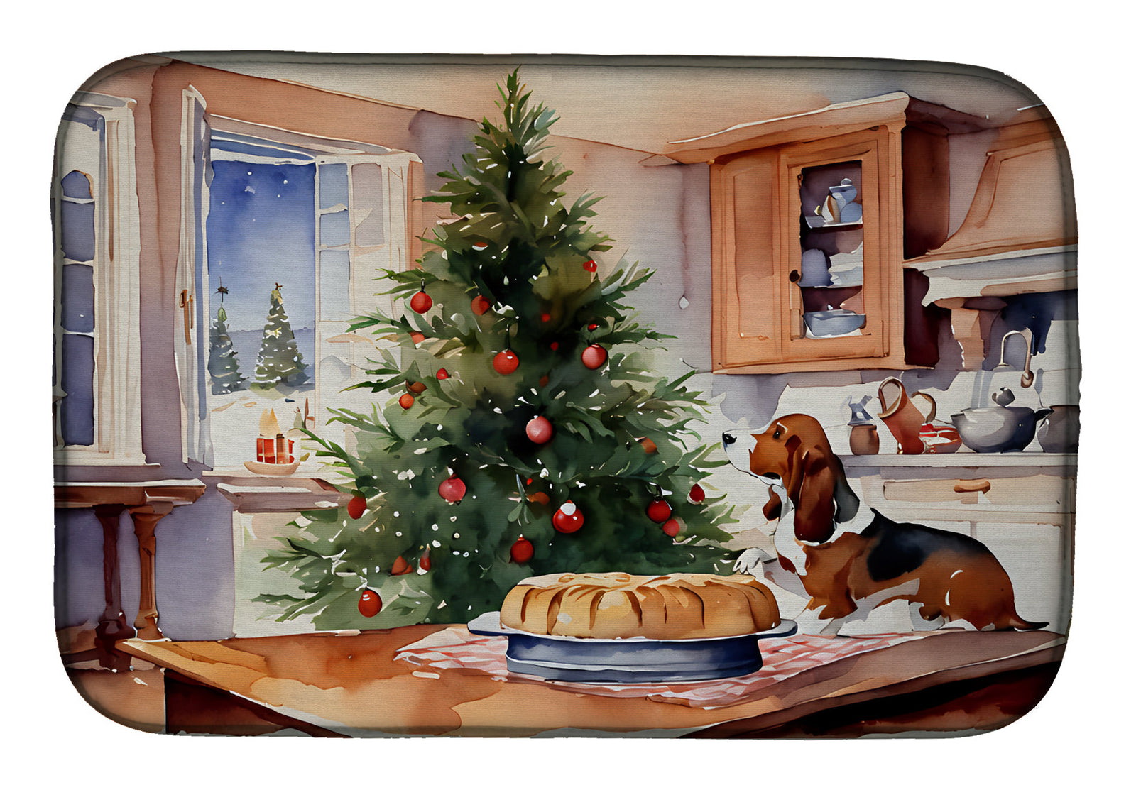 Caroline's Treasures Basset Hound Christmas Cookies Dish Drying Mat