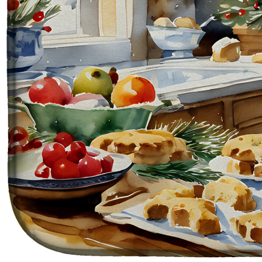 Caroline's Treasures Bearded Collie Christmas Cookies Dish Drying Mat