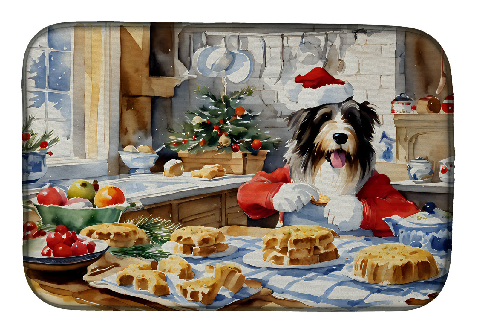 Caroline's Treasures Bearded Collie Christmas Cookies Dish Drying Mat