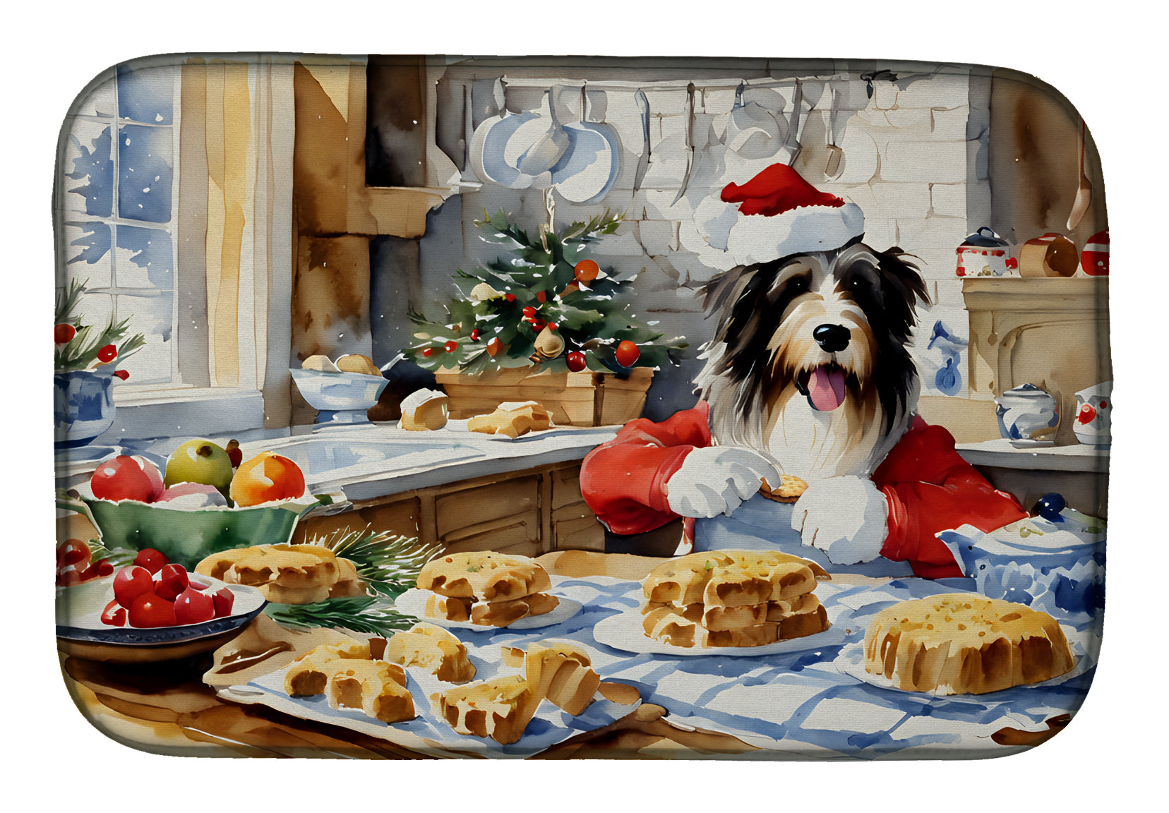 Caroline's Treasures Bearded Collie Christmas Cookies Dish Drying Mat