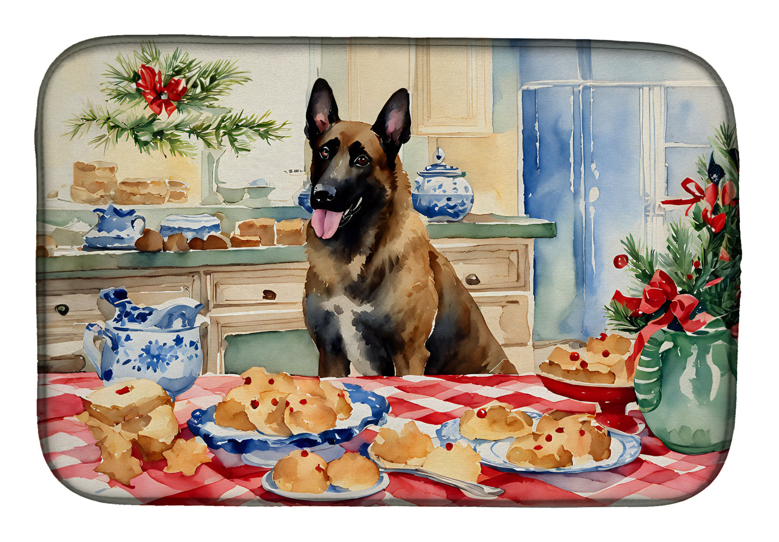 Caroline's Treasures Belgian Malinois Christmas Cookies Dish Drying Mat