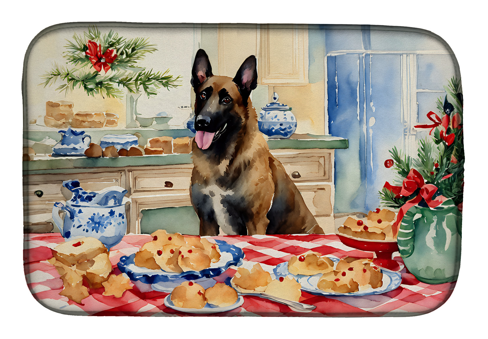Caroline's Treasures Belgian Malinois Christmas Cookies Dish Drying Mat
