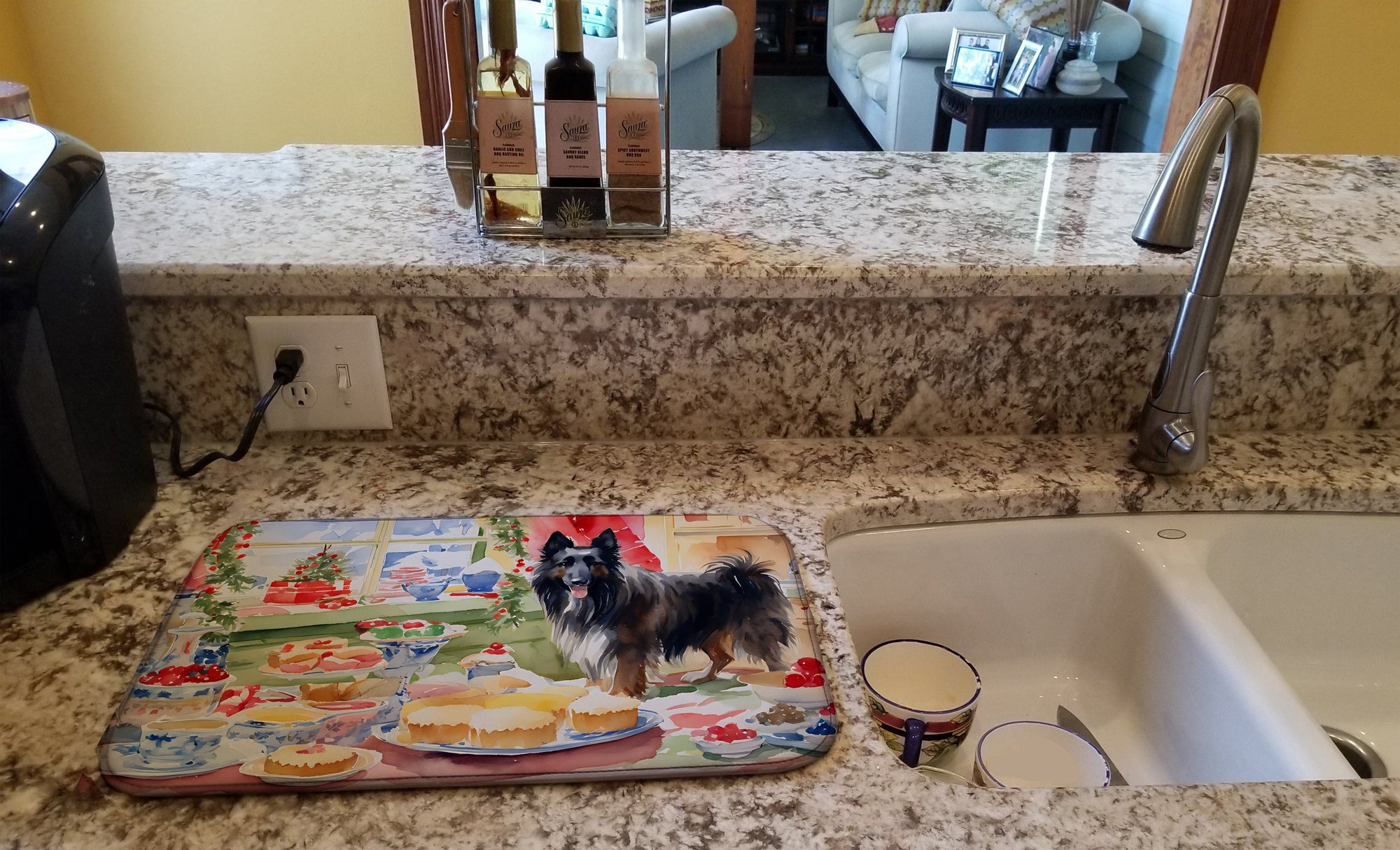 Caroline's Treasures Belgian Sheepdog Christmas Cookies Dish Drying Mat