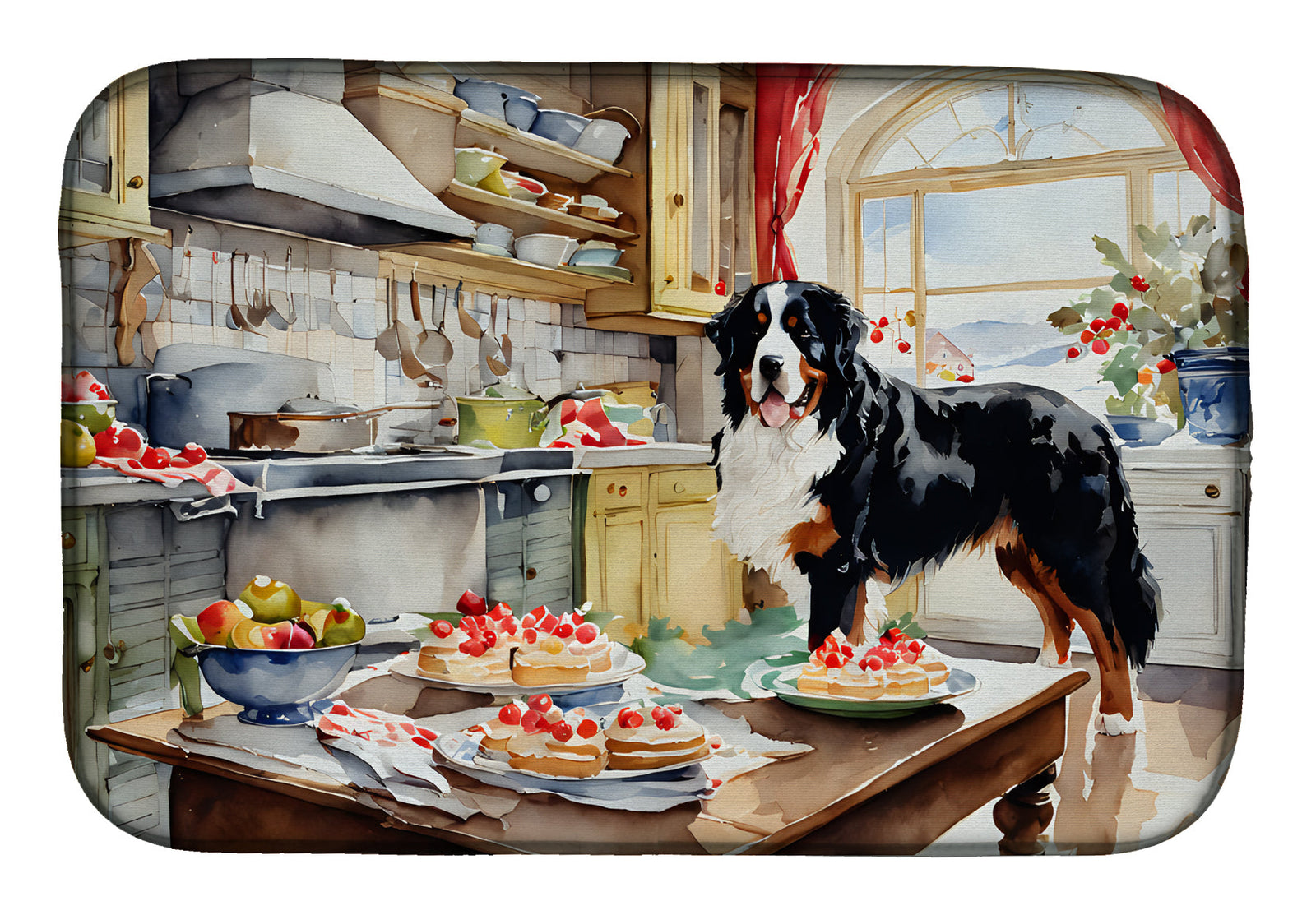 Caroline's Treasures Bernese Mountain Dog Christmas Cookies Dish Drying Mat