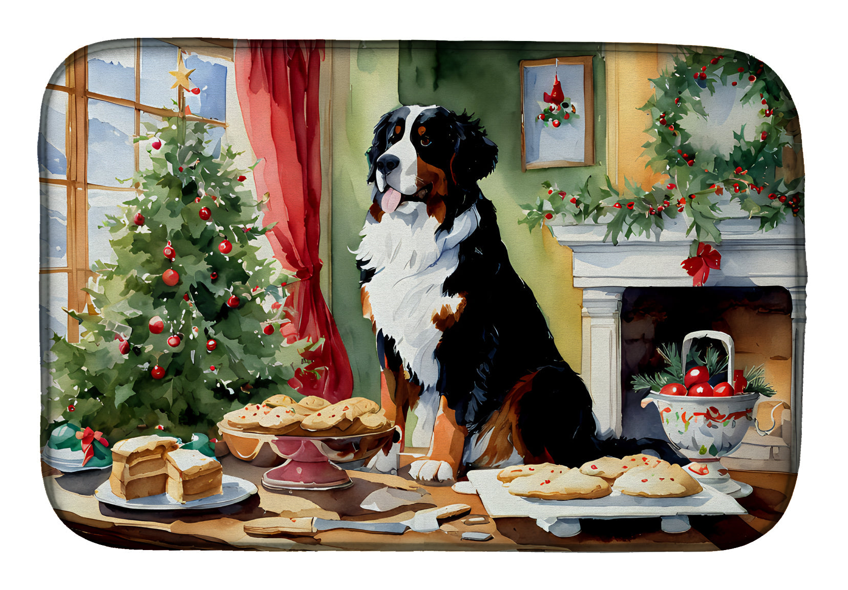 Caroline's Treasures Bernese Mountain Dog Christmas Cookies Dish Drying Mat