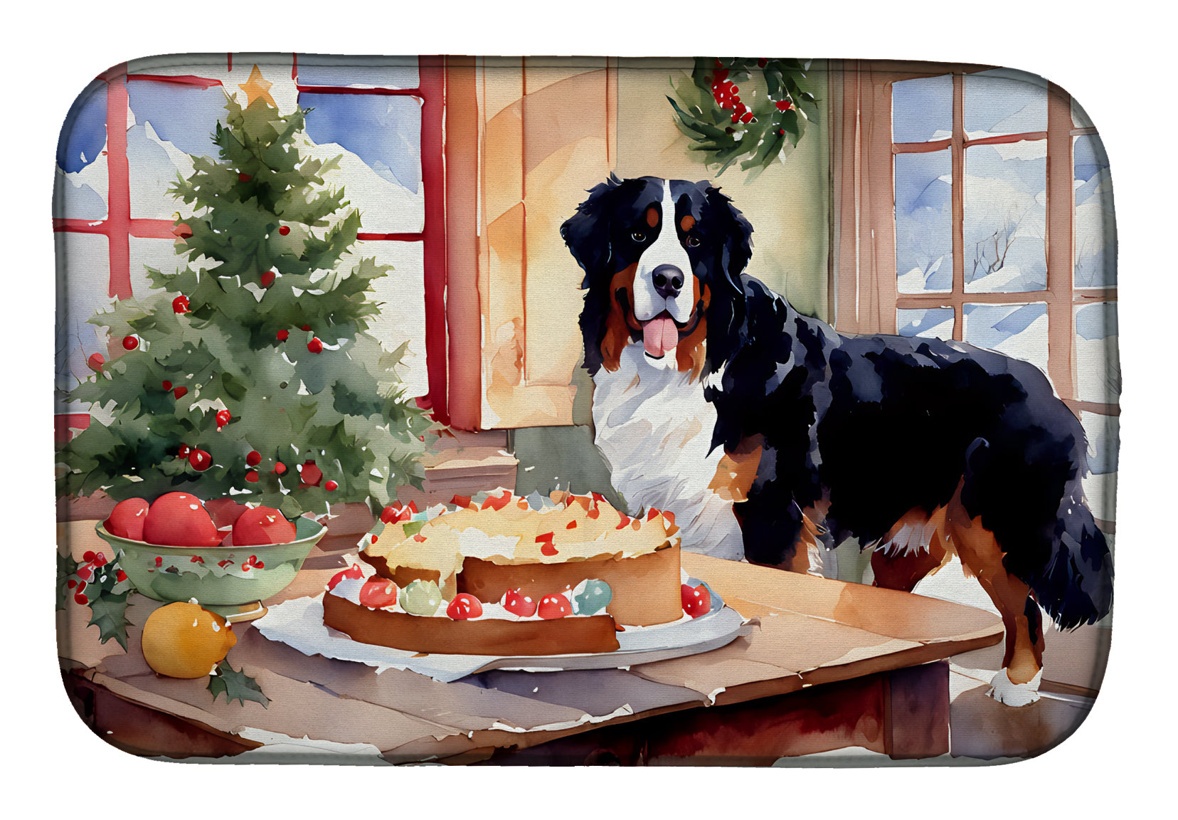 Caroline's Treasures Bernese Mountain Dog Christmas Cookies Dish Drying Mat