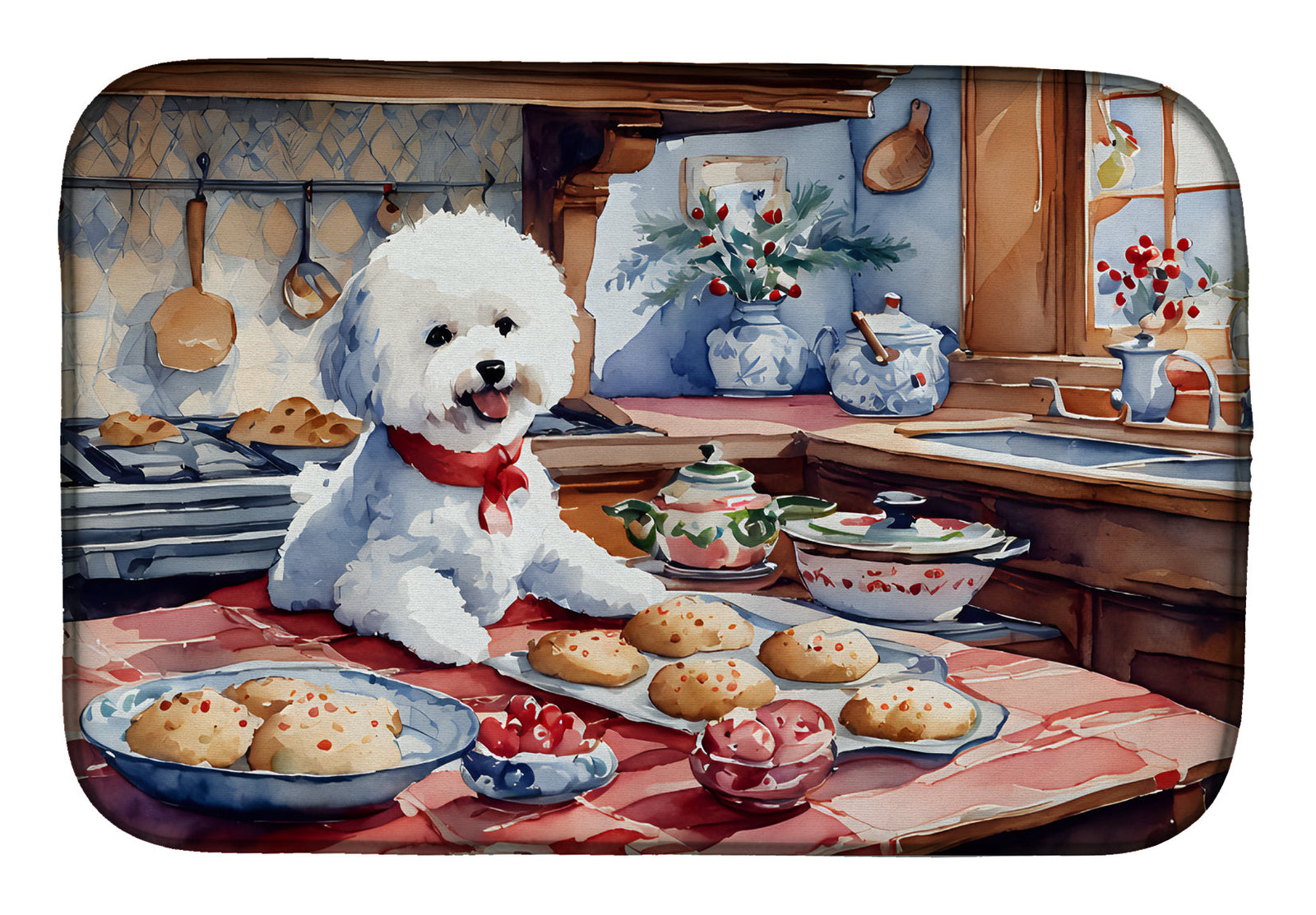Caroline's Treasures Bichon Frise Christmas Cookies Dish Drying Mat