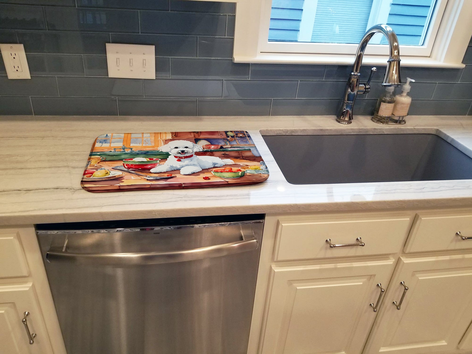 Caroline's Treasures Bichon Frise Christmas Cookies Dish Drying Mat