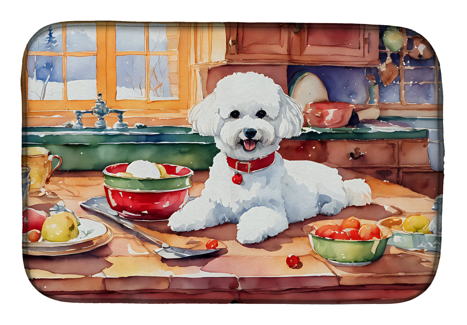 Caroline's Treasures Bichon Frise Christmas Cookies Dish Drying Mat