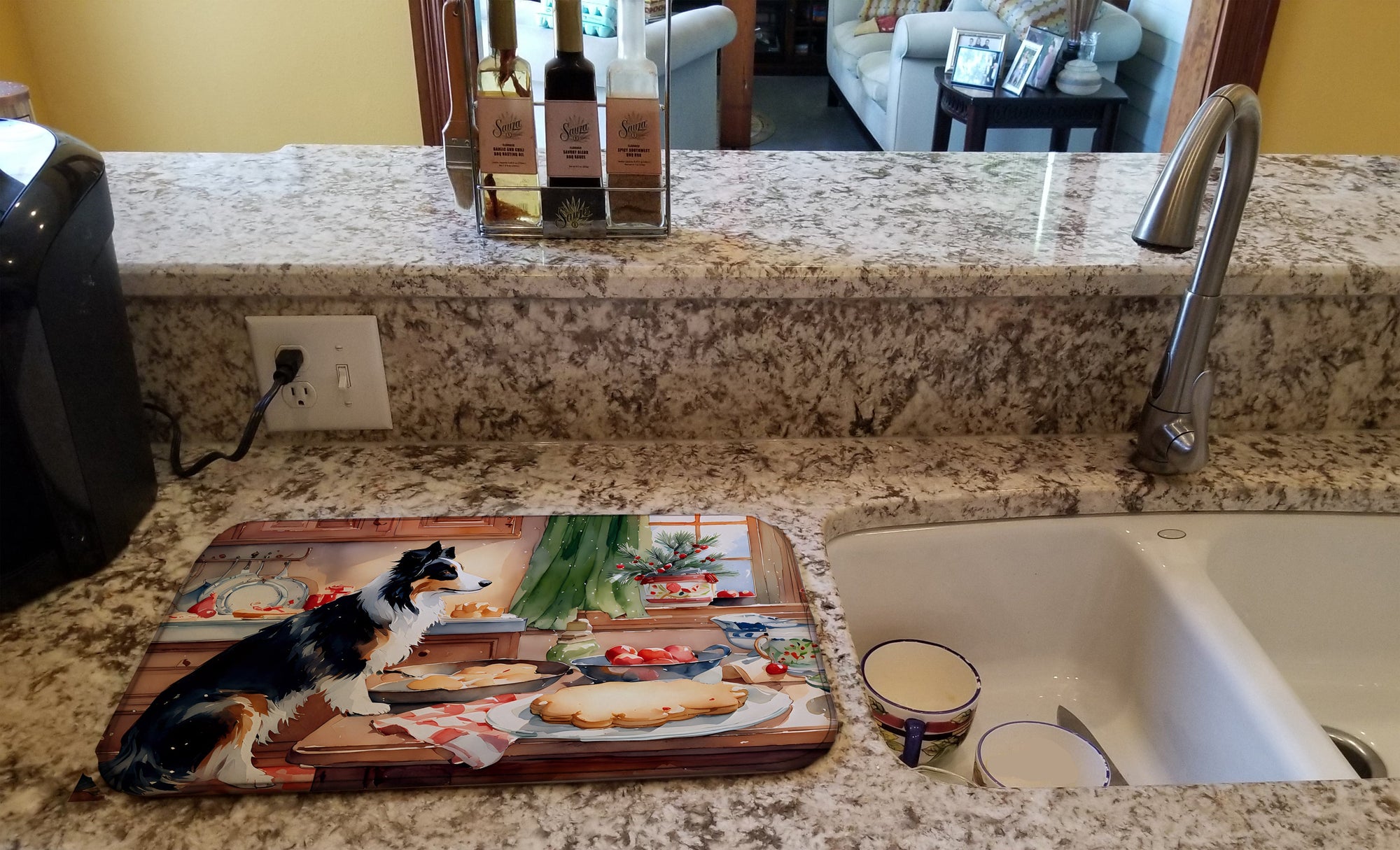 Caroline's Treasures Border Collie Christmas Cookies Dish Drying Mat