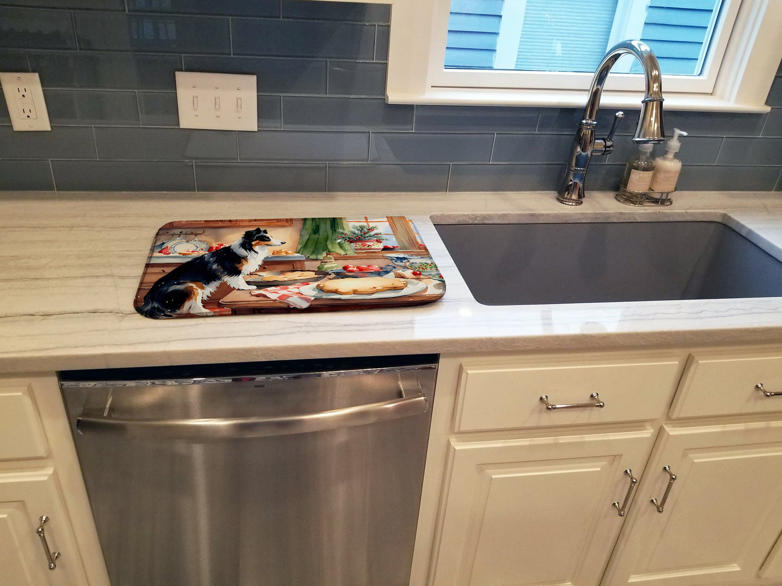 Caroline's Treasures Border Collie Christmas Cookies Dish Drying Mat