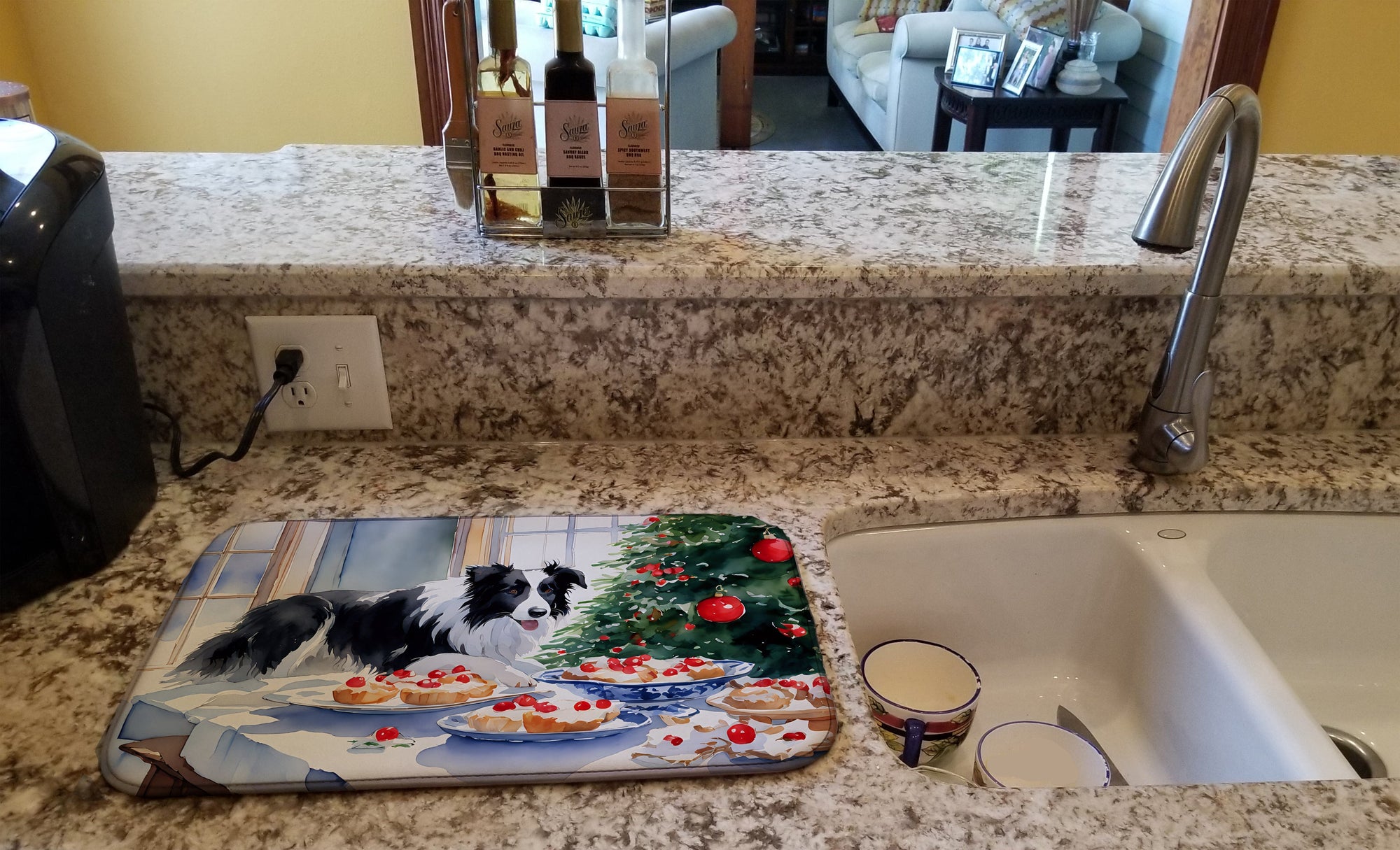 Caroline's Treasures Border Collie Christmas Cookies Dish Drying Mat