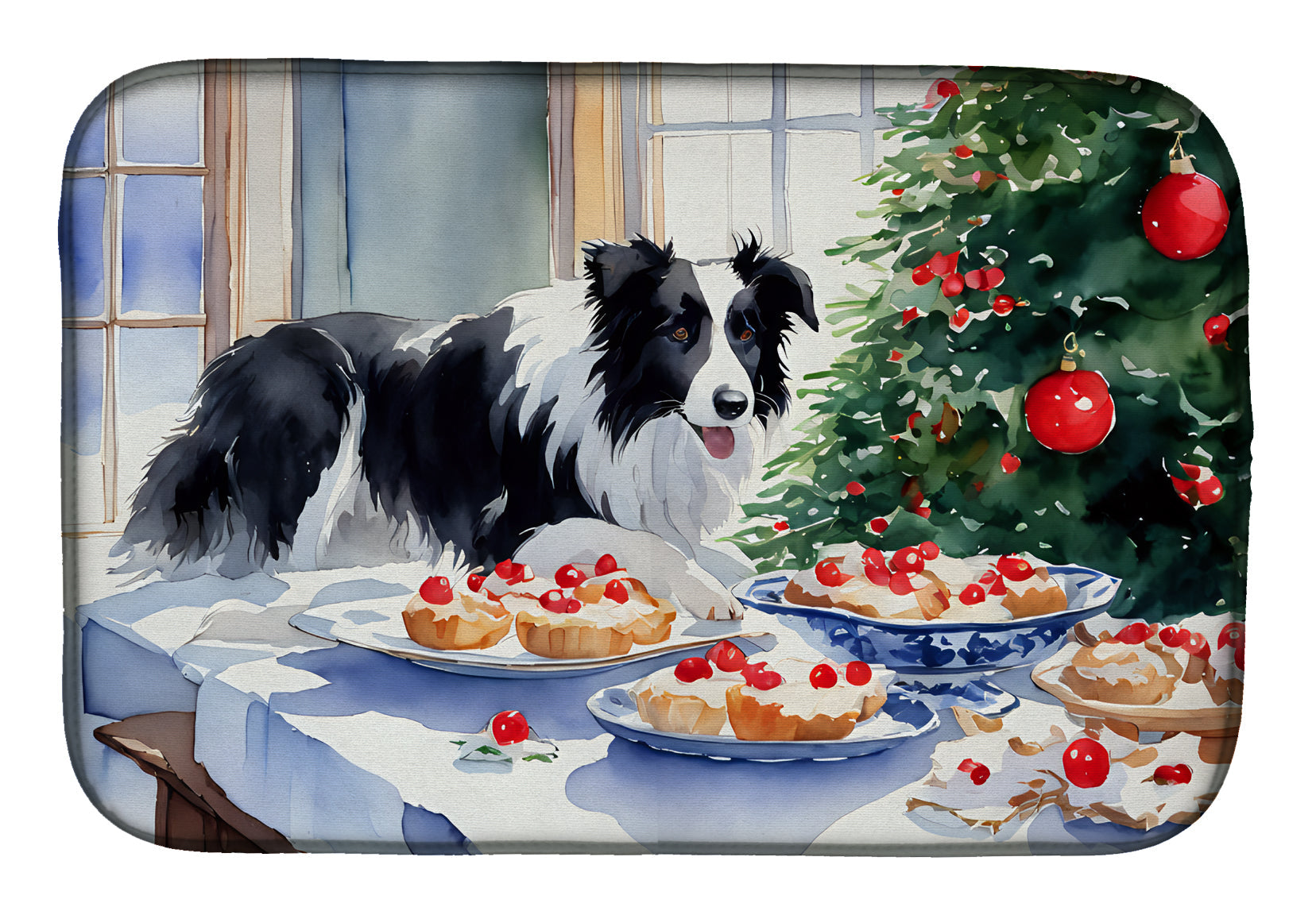 Caroline's Treasures Border Collie Christmas Cookies Dish Drying Mat