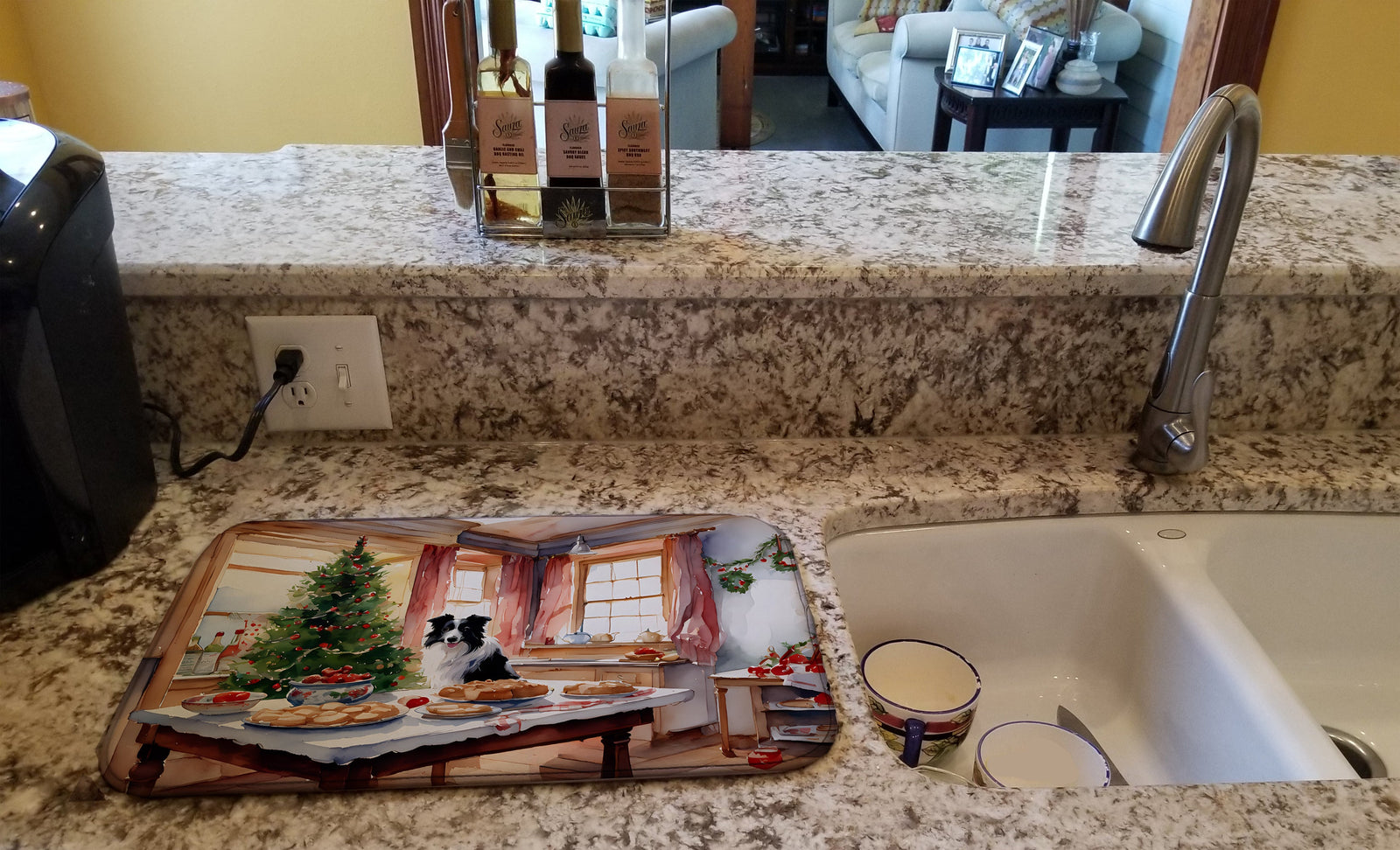 Caroline's Treasures Border Collie Christmas Cookies Dish Drying Mat