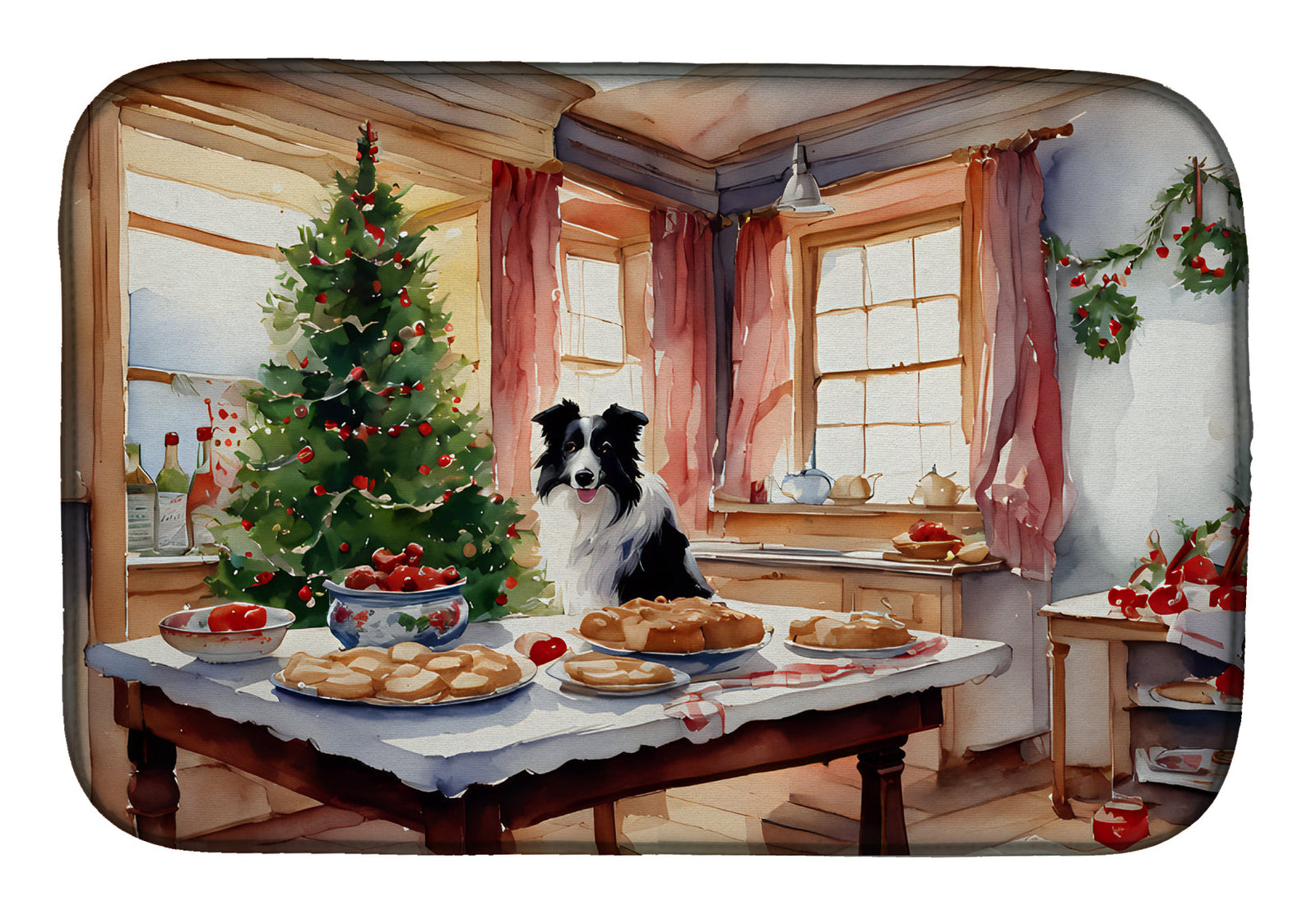 Caroline's Treasures Border Collie Christmas Cookies Dish Drying Mat