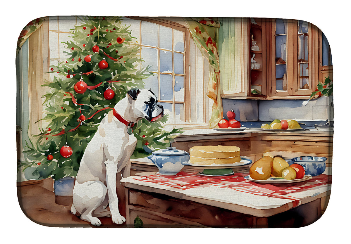 Caroline's Treasures White Boxer Christmas Cookies Dish Drying Mat