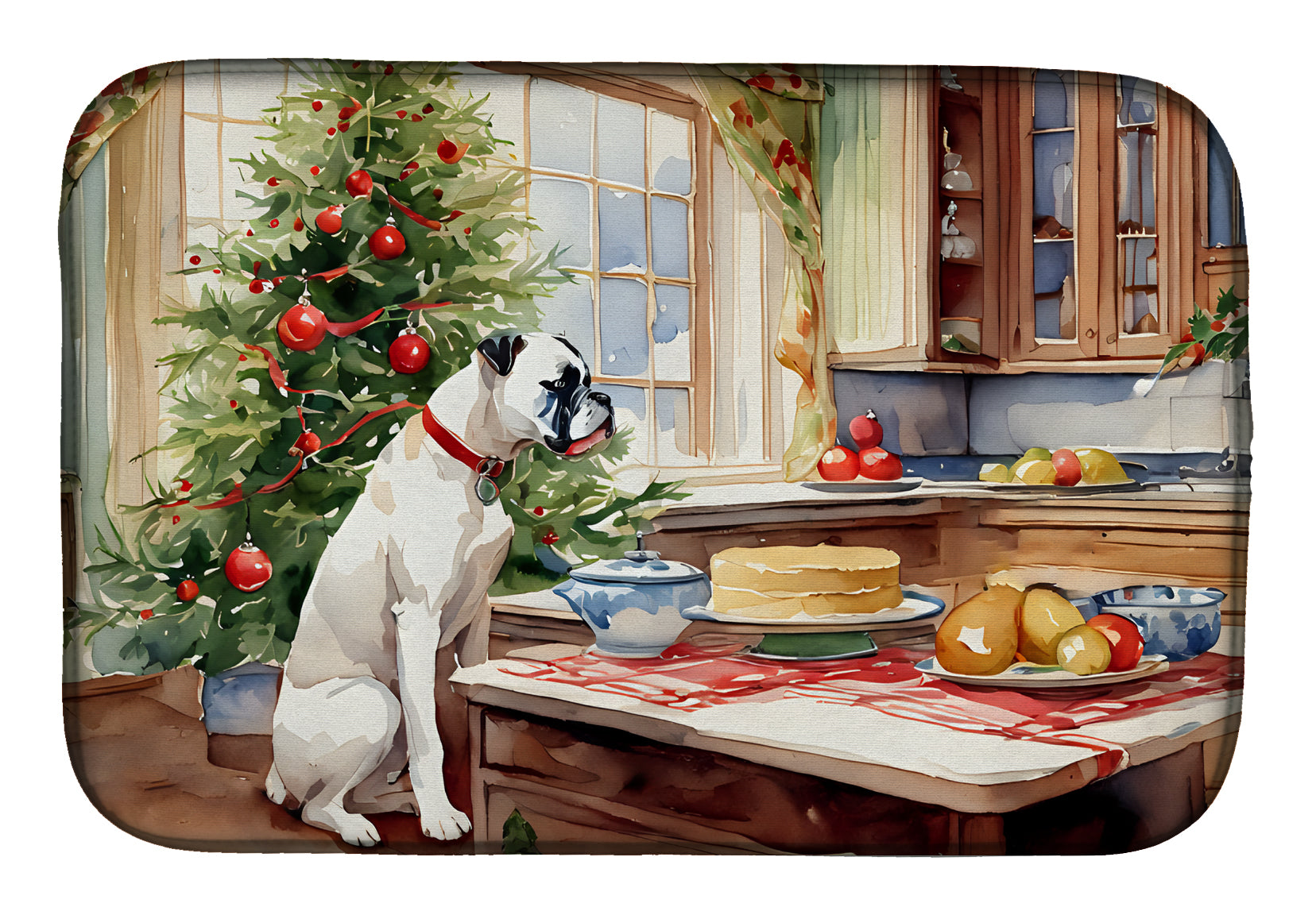 Caroline's Treasures White Boxer Christmas Cookies Dish Drying Mat