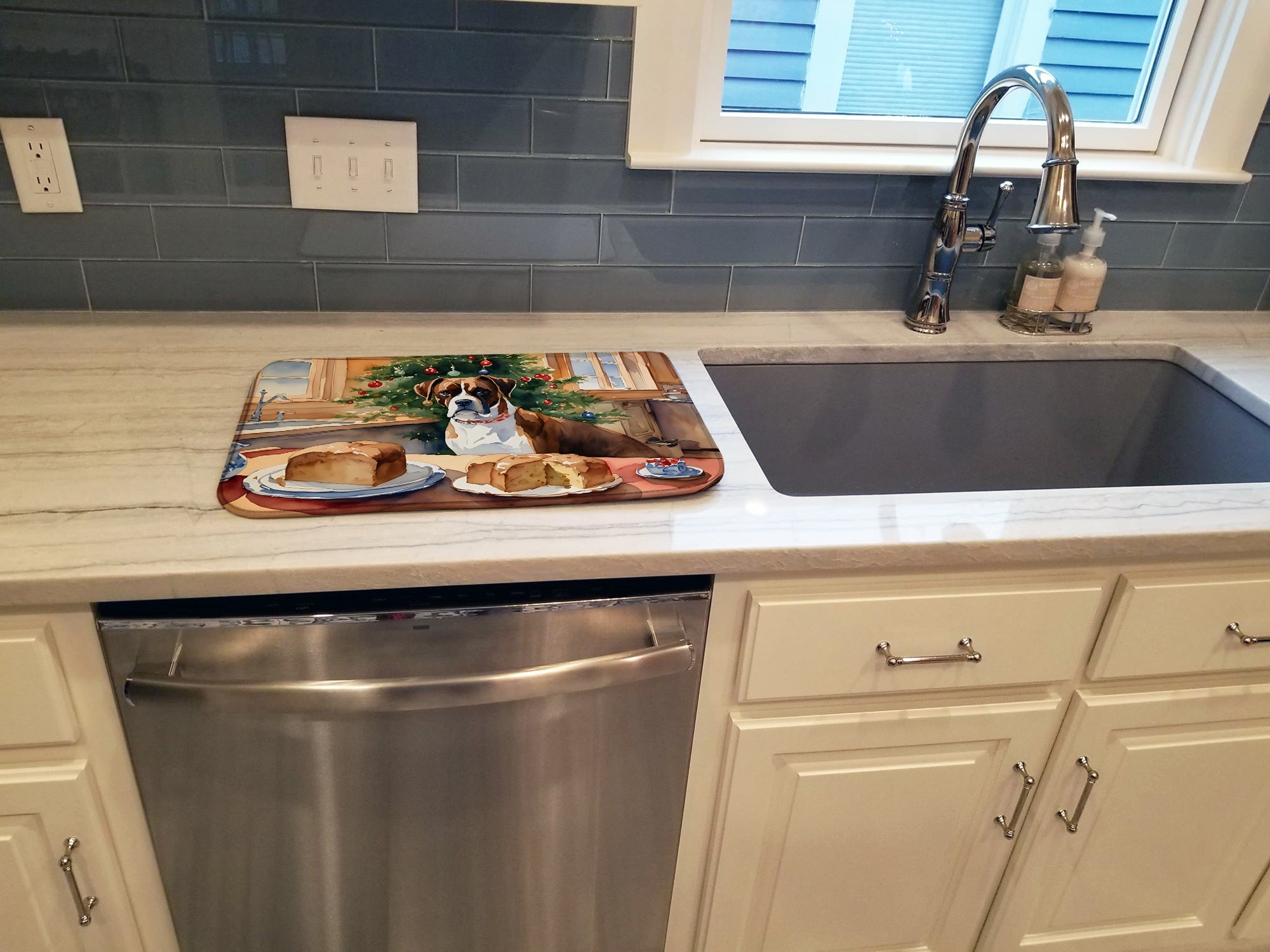 Caroline's Treasures Boxer Christmas Cookies Dish Drying Mat